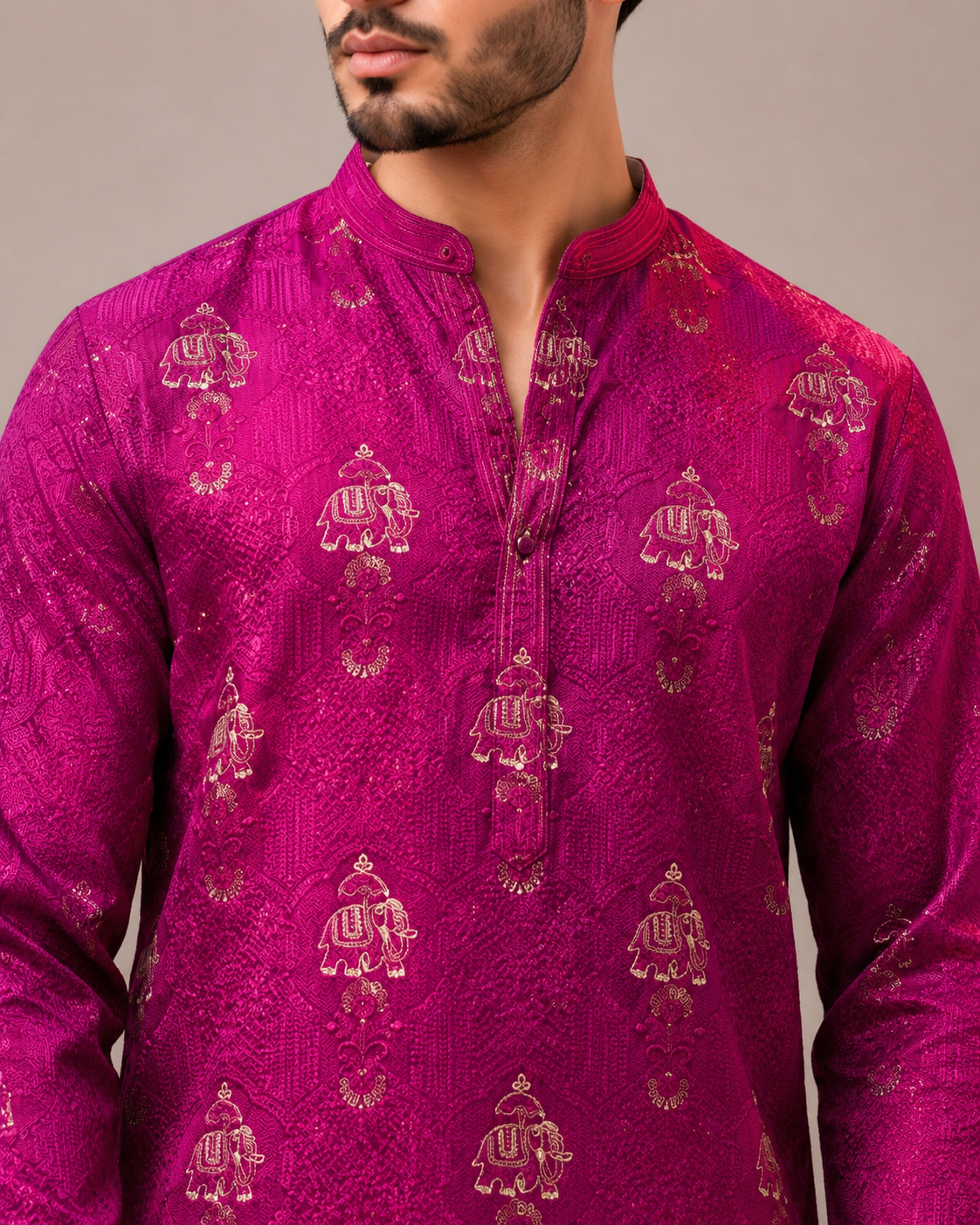 Rani Pink Kurta Set with Thread Work