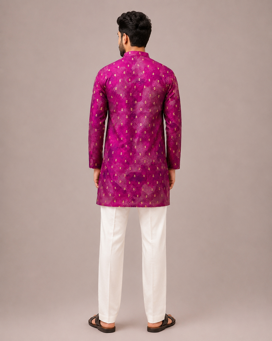 Rani Pink Silk Kurta Set with Machine Work