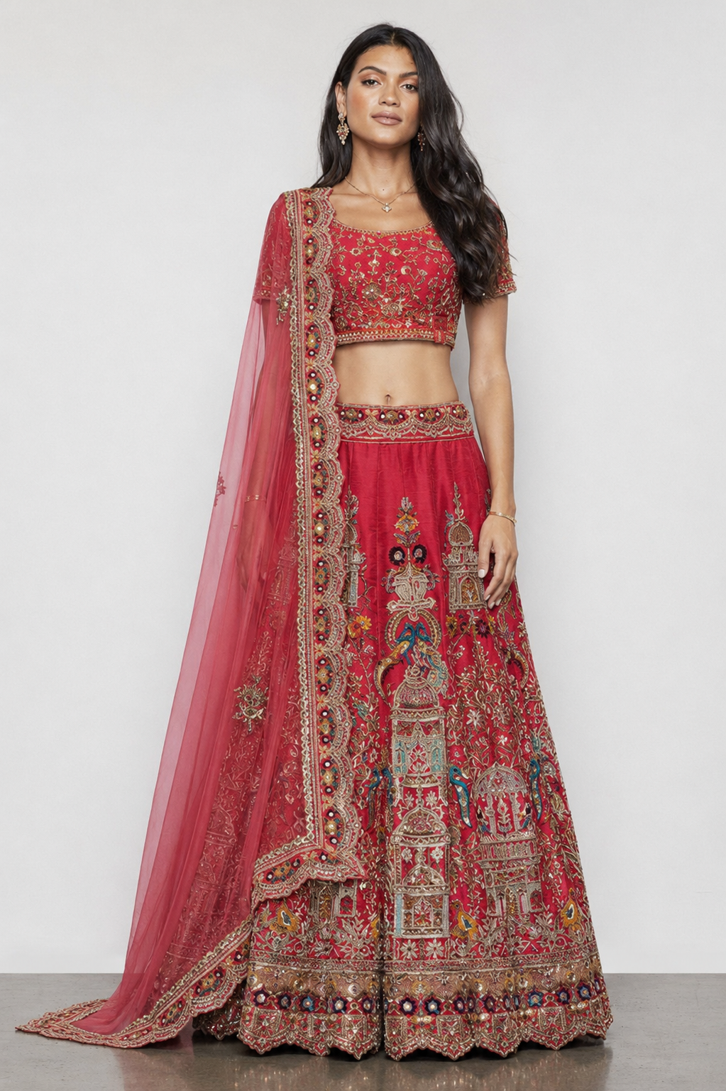 Rani Raw Silk Bridal Lehenga with Zardozi and Sequins Work
