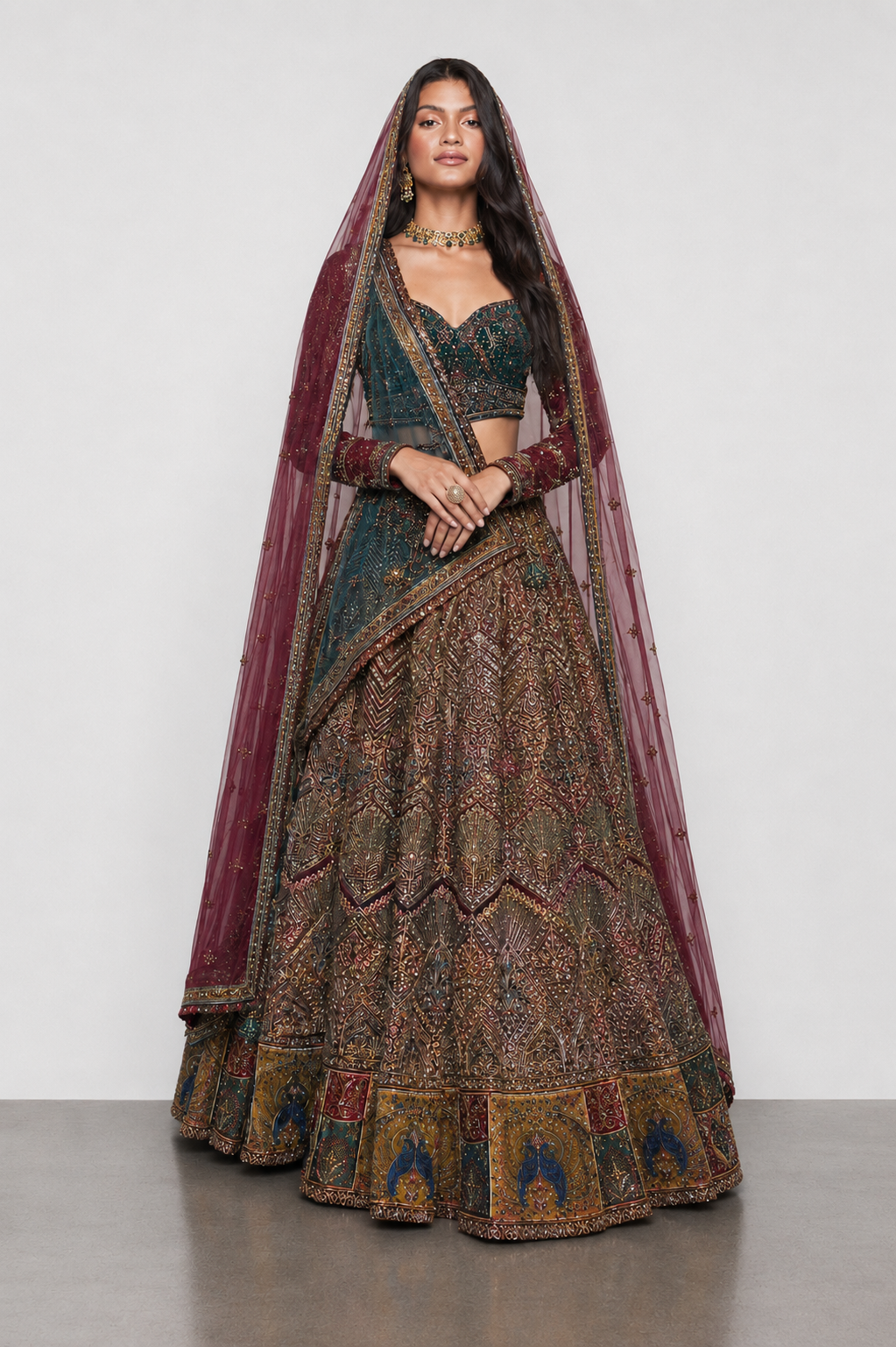 Red All Over Work Bridal Lehenga with Sicon, Resham, Kardana, Zartar Hand Work