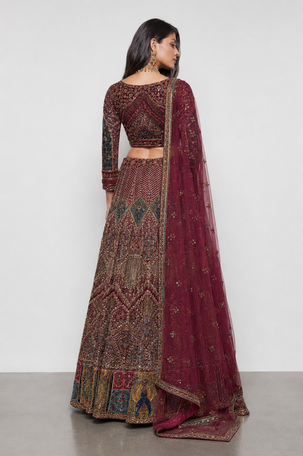 Red All Over Work Bridal Lehenga with Sicon, Resham, Kardana, Zartar Hand Work