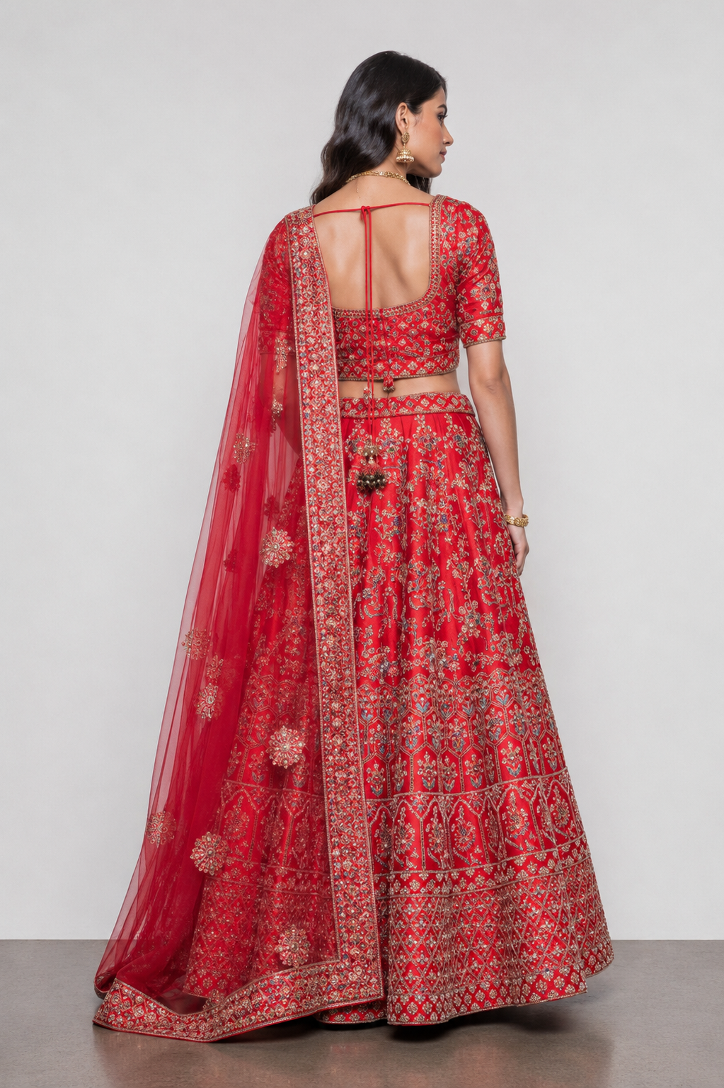 Red Pure Silk Bridal Lehenga with Hand Work Resham and Zardozi