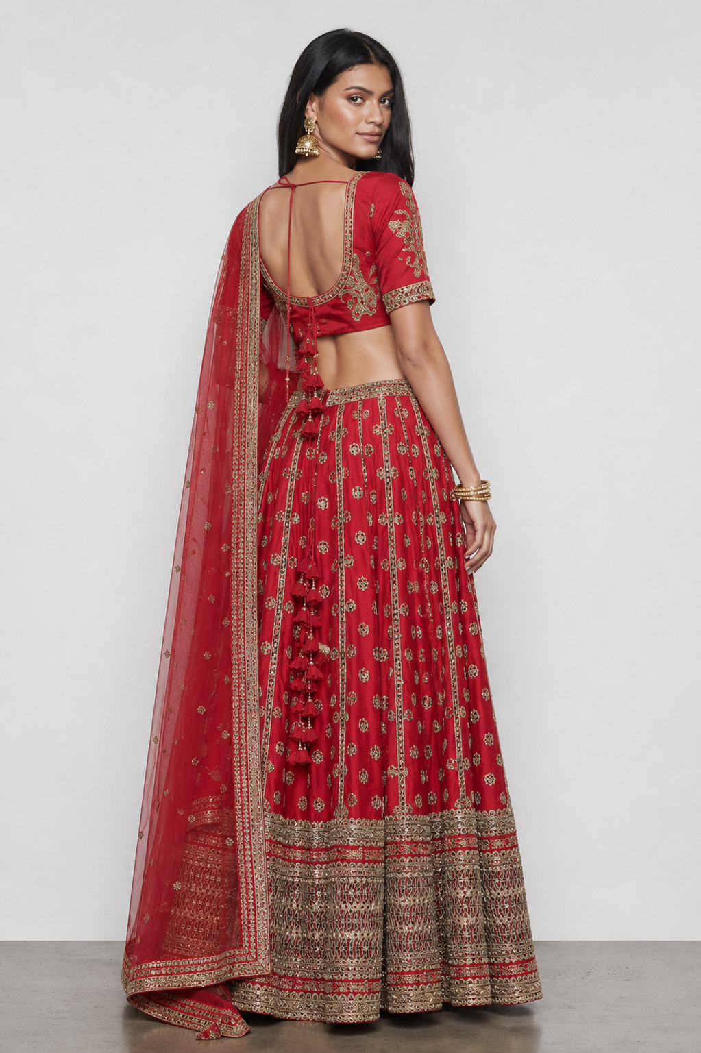 Red Raw Silk Bridal Lehenga with Kasab and Sequins Work