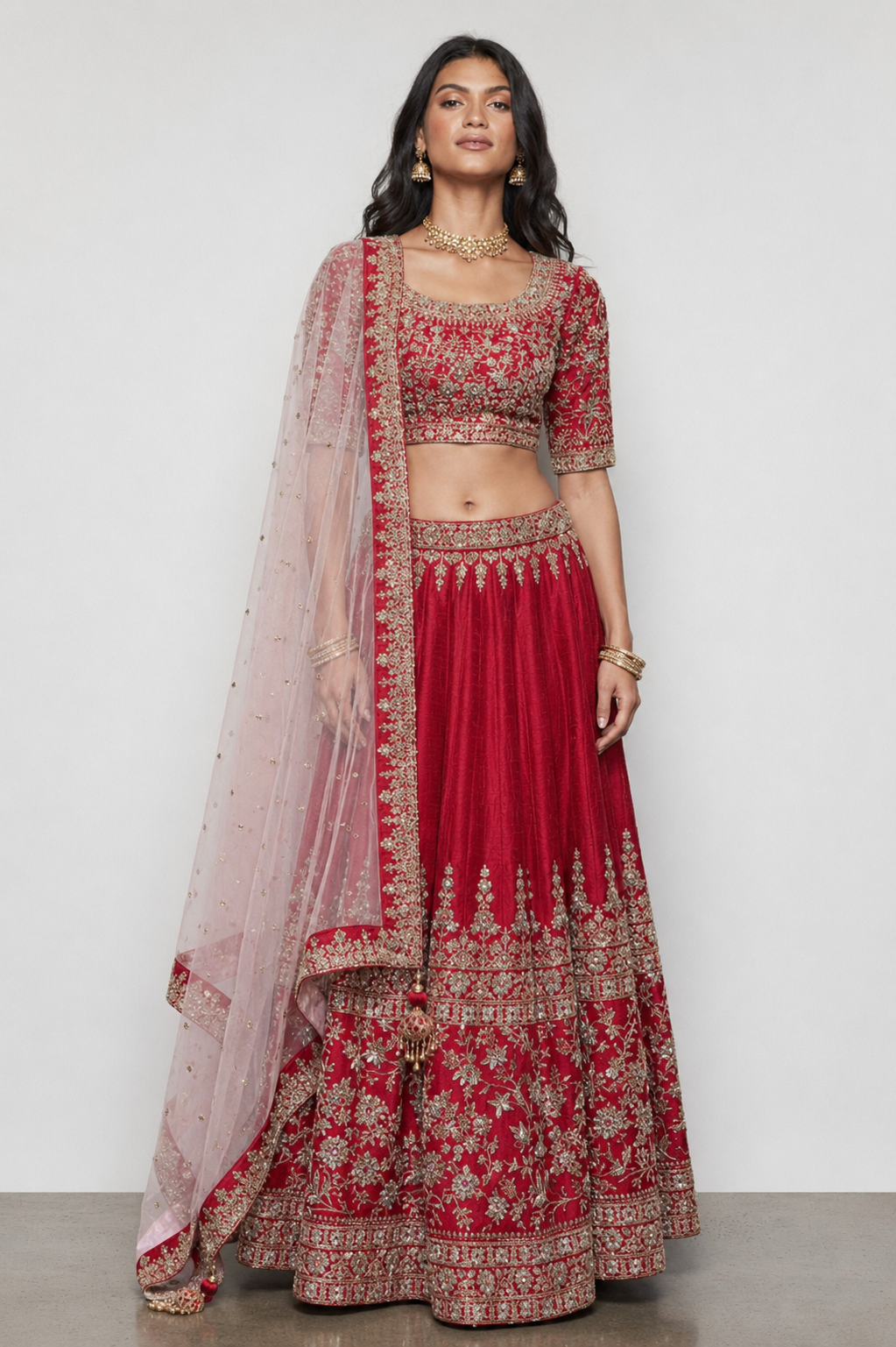 Red Raw Silk Bridal Lehenga with Pure Hand Work and Zardozi