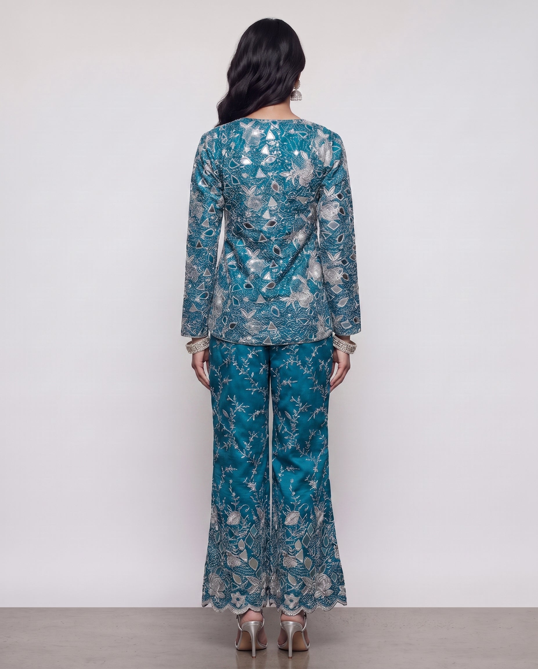 Sky Blue Silk Indo Western