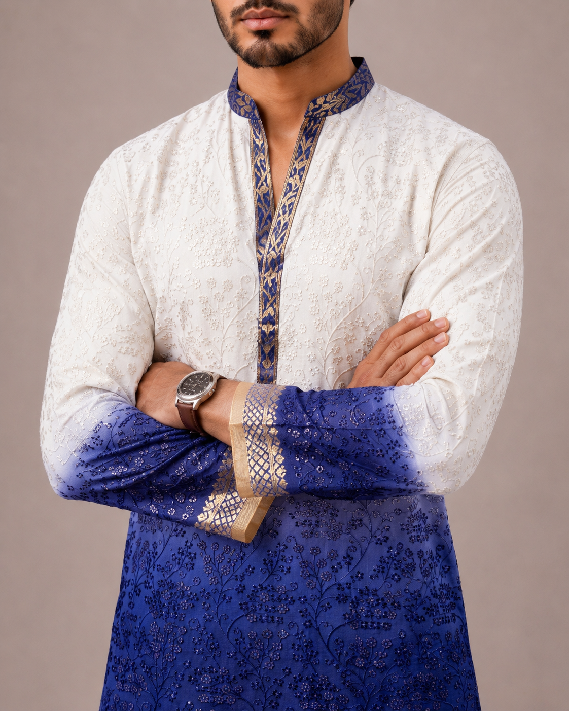 Sky Blue Chiffon Kurta Set with Computer Embroidery Work