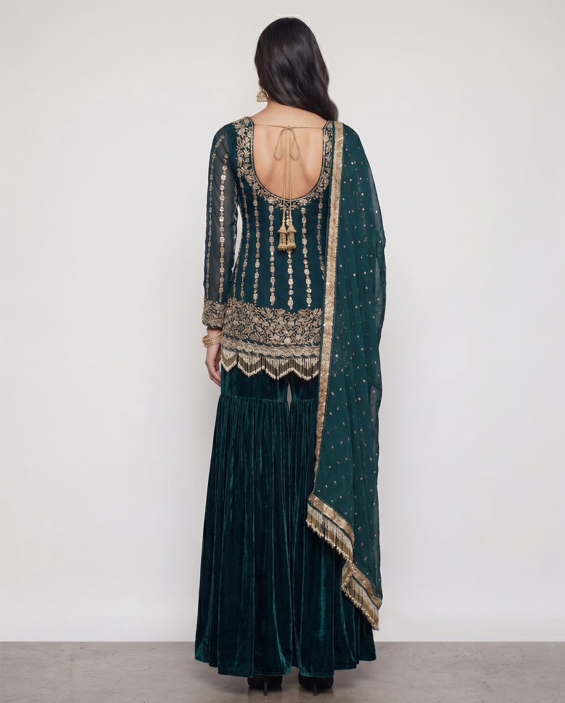 Navy Blue Georgette Silk Indo Western Dress with Palmoti Zardozi and Sequins Work