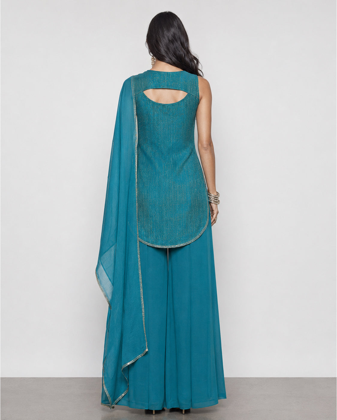 Rama Green Crush Fabric Indo Western with Resham Sequence Work