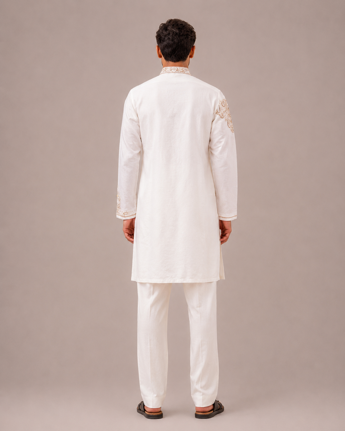 White Linen Fabric Kurta Top with Hand Work