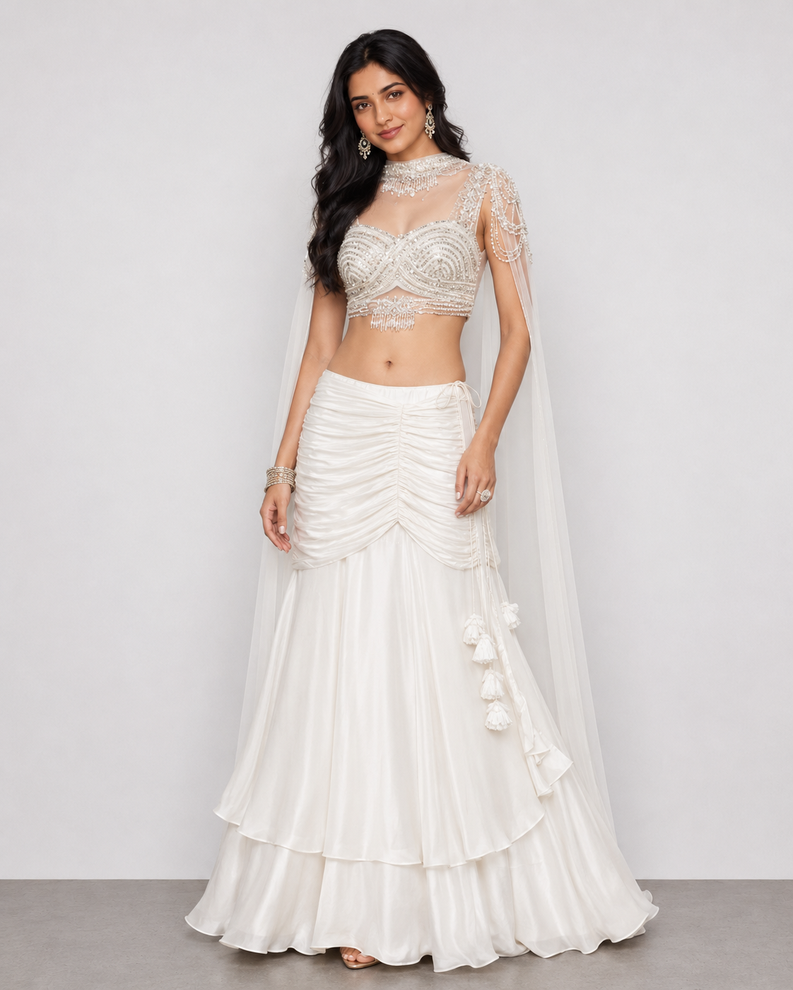White Soft Silk Choli with Pal Moti and Stone Work