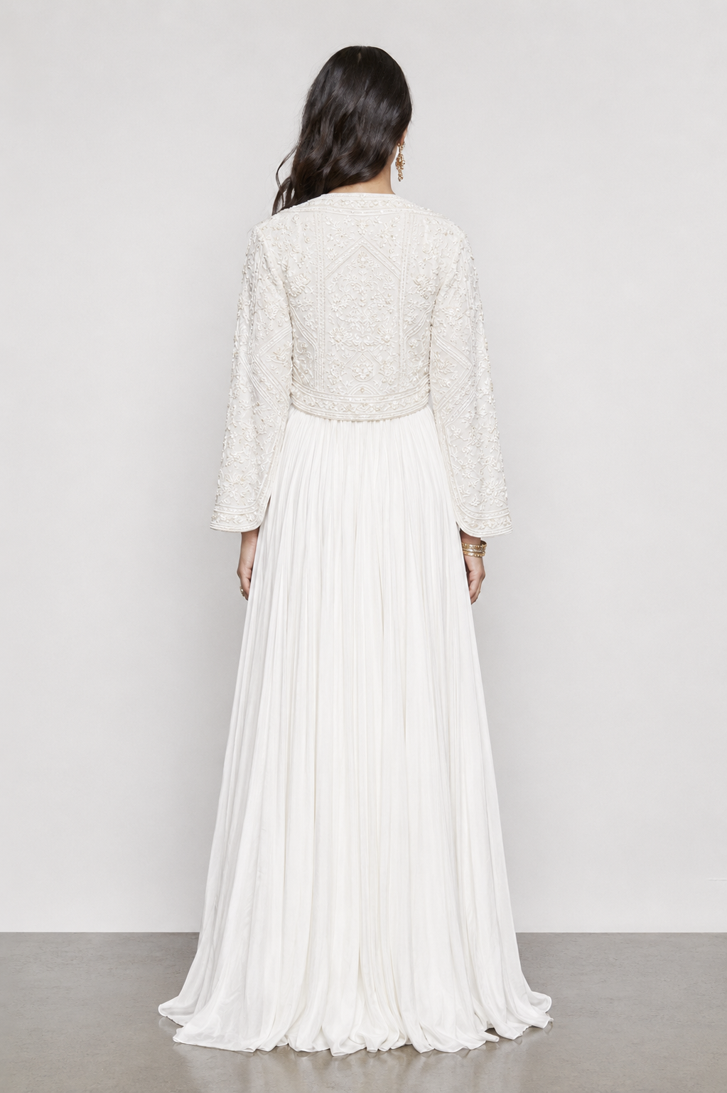 White Soft Silk Indo Western Outfit with Kardana Moti Resham Work