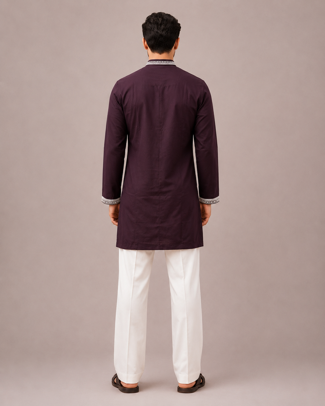 Wine Korean Fabric Kurta Set with Hand & Computer Embroidery Work