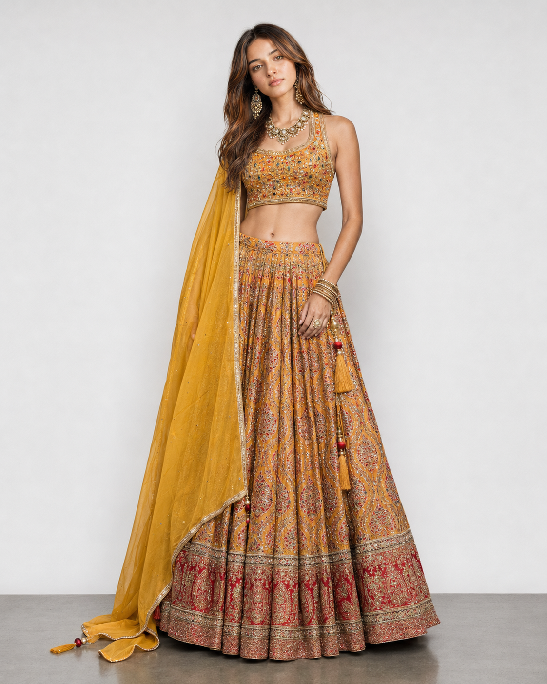 Yellow Banarasi Silk Lehenga Choli with Zardozi, Resham, Kardana and Sicon Work
