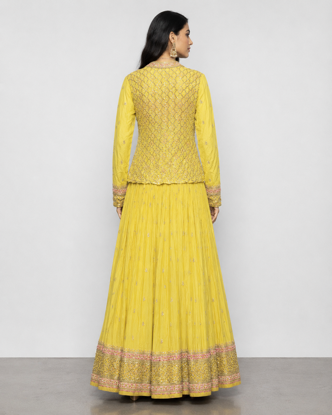 Yellow Chiffon Silk Lehenga Choli with Miral, Resham and Kashab Work