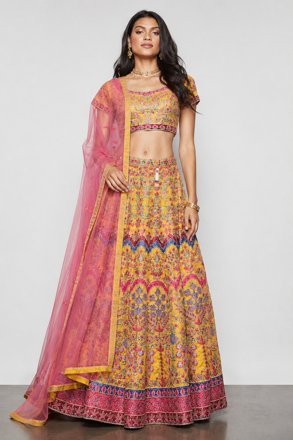 Yellow Raw Silk Bridal Lehenga with Letar, Sicon and Resham Work