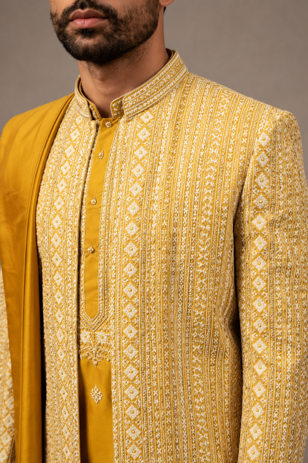 Yellow Silk Indo Western 