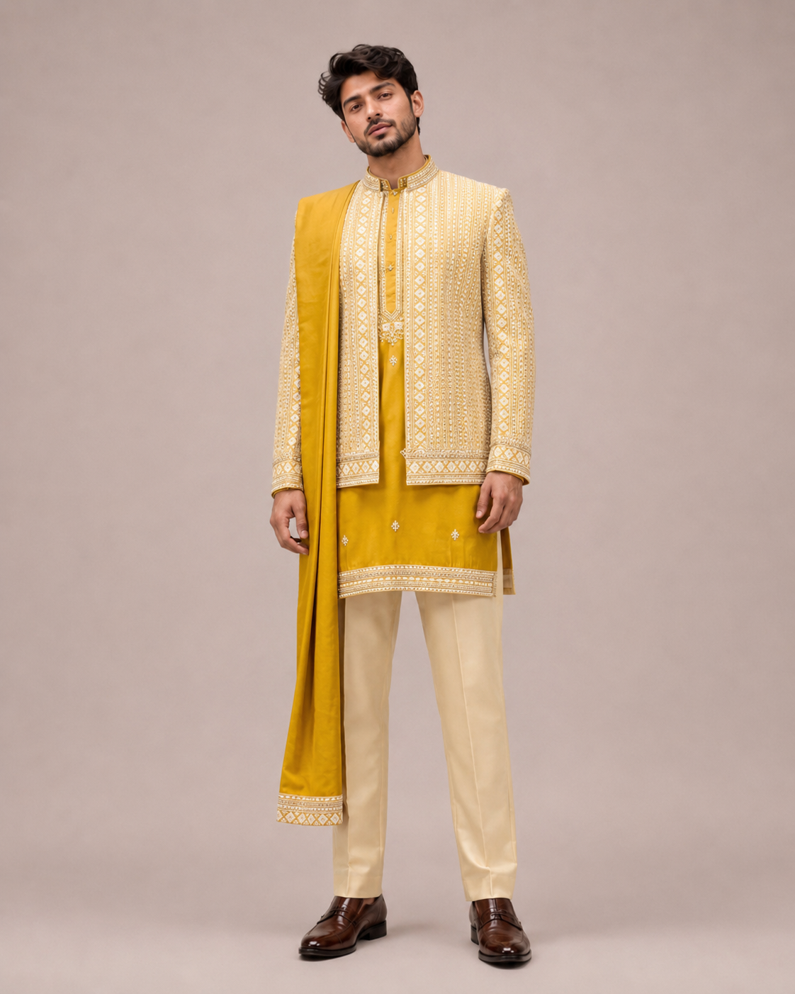 Yellow Silk Indo Western 