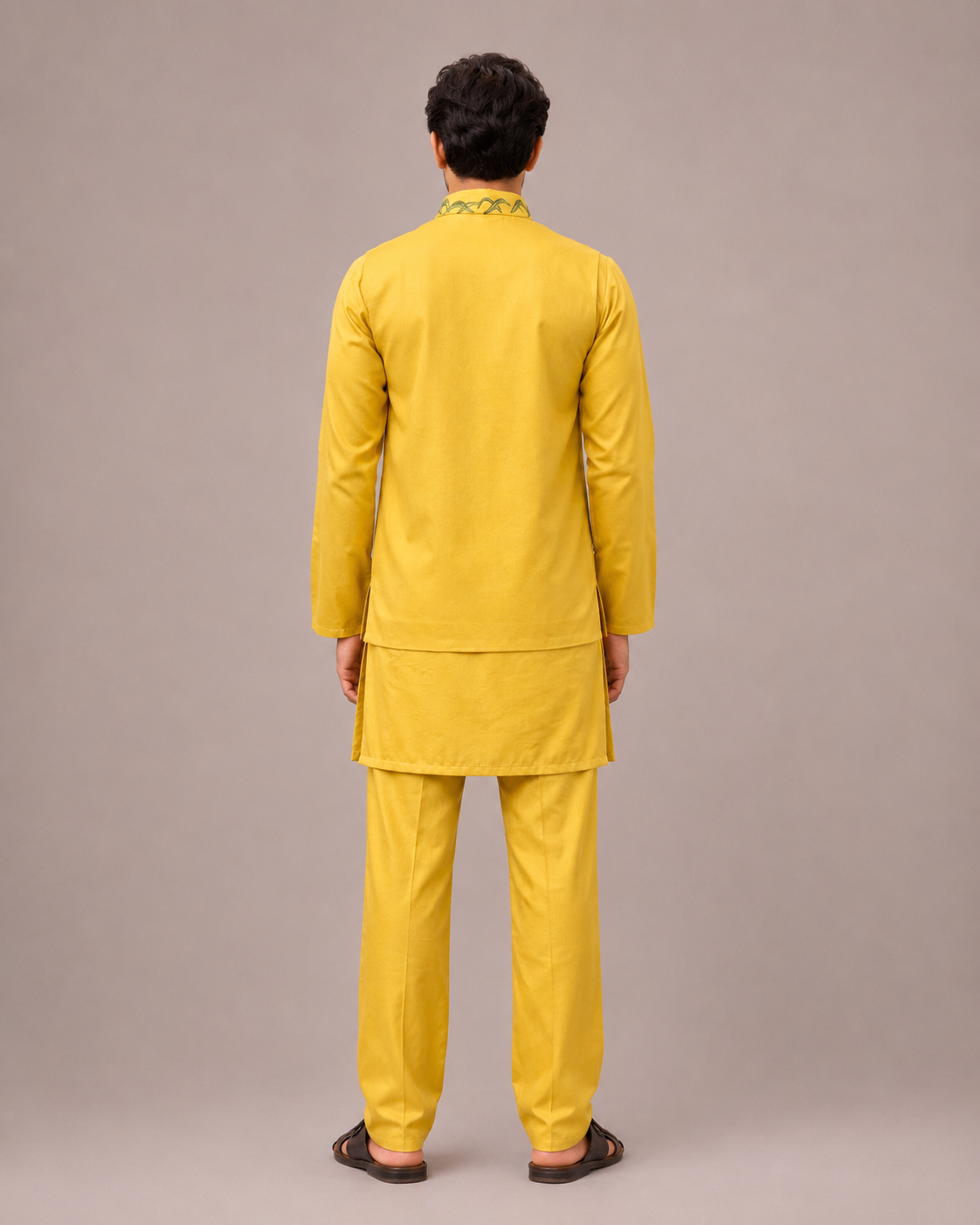 Yellow Silk Kurta Set with Hand Print and Hand Work