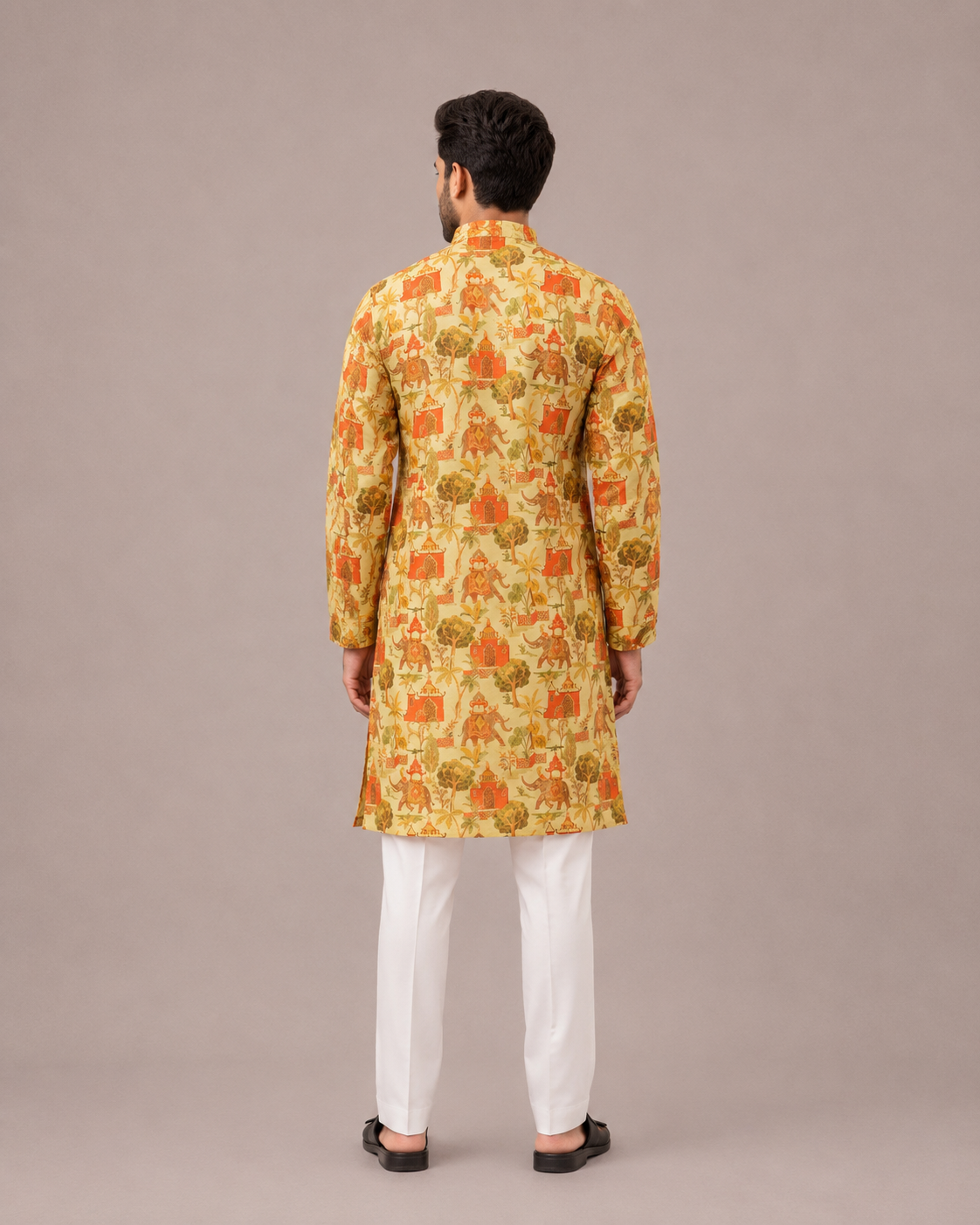Yellow Silk Kurta Set with Print Work