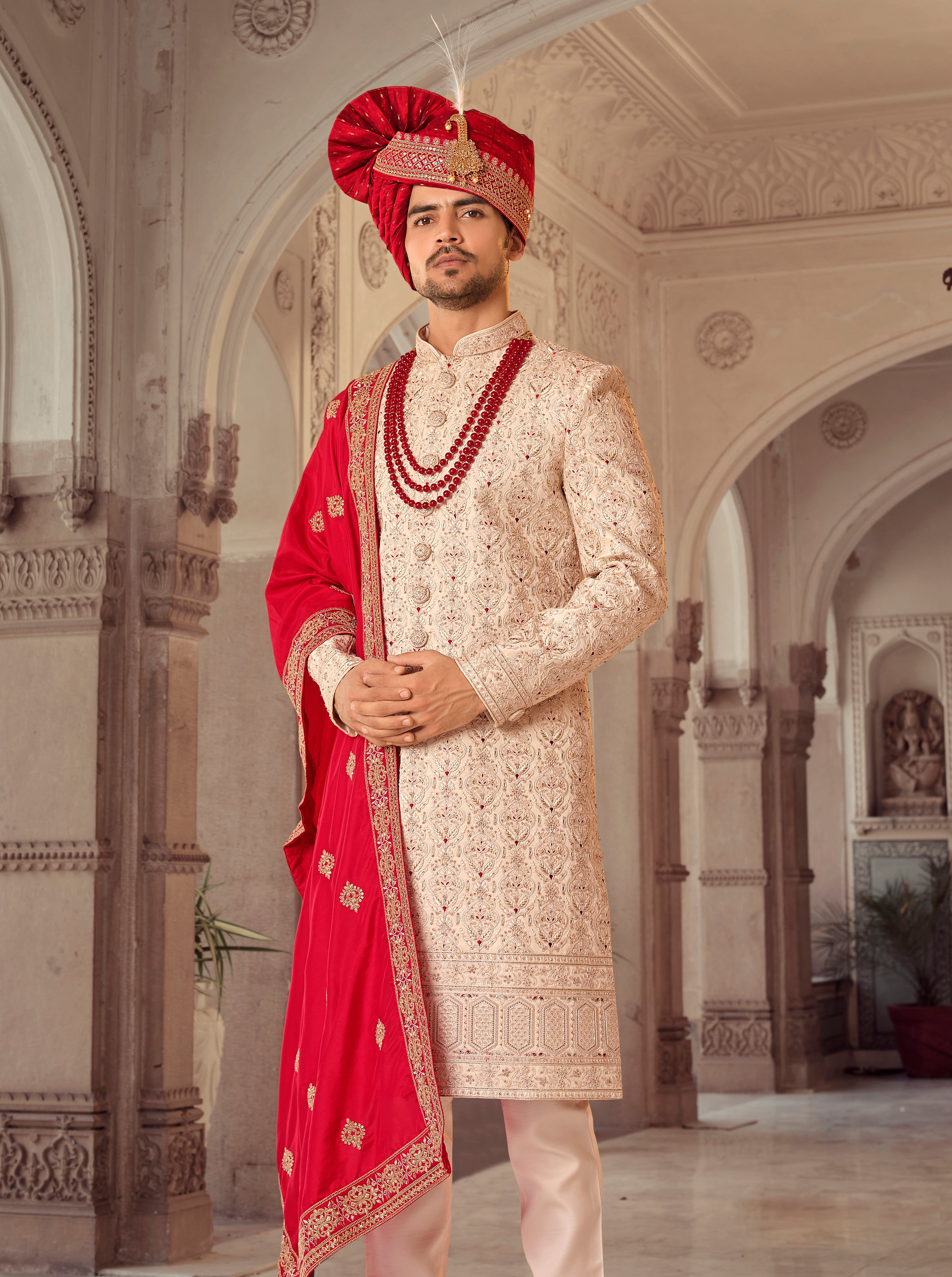 Red hot sale colour sherwani