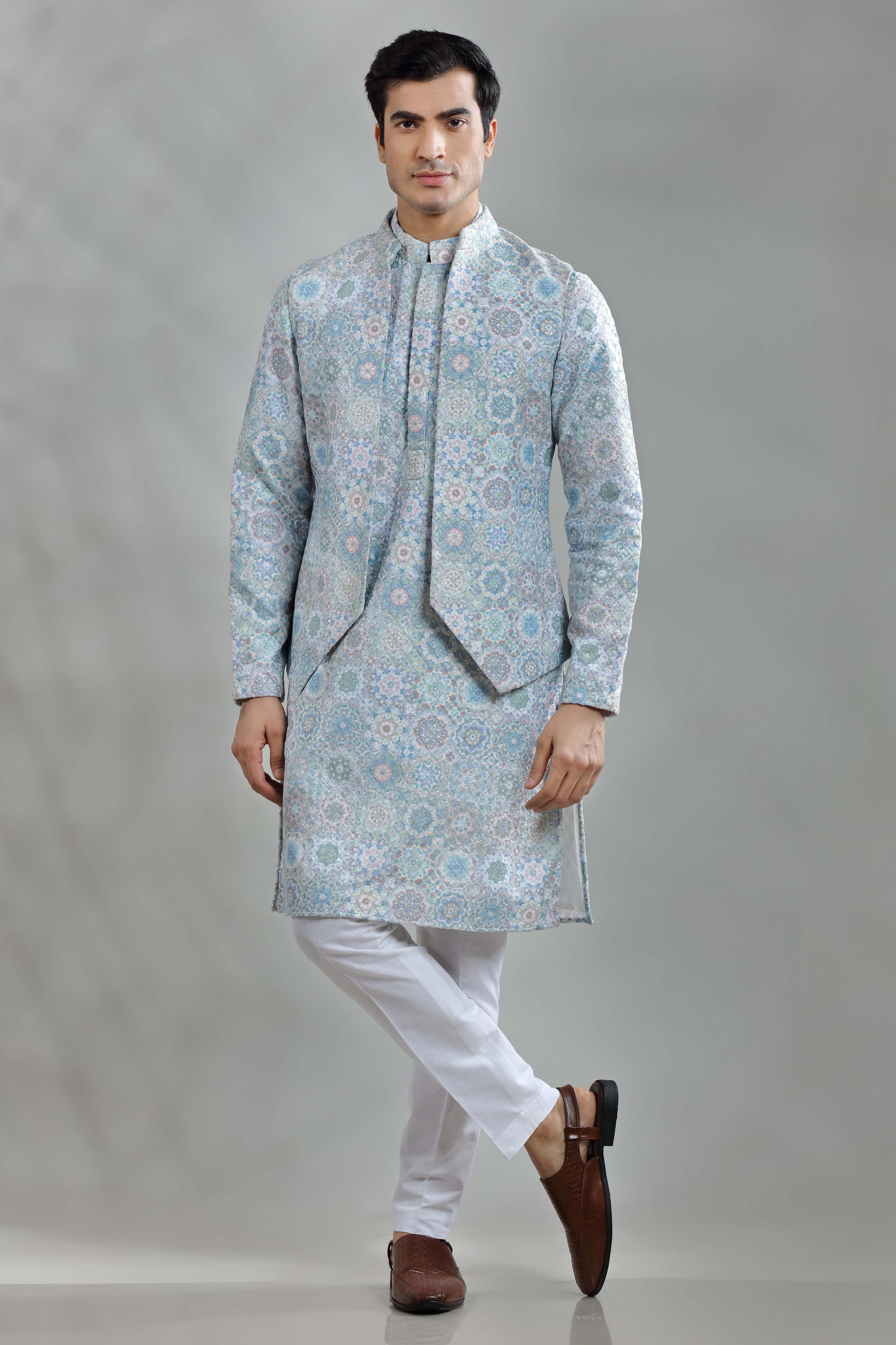Buy Jompers Light Beige & Sky Blue Kurta Payjama With Nehru Jacket for  Men's Online @ Tata CLiQ