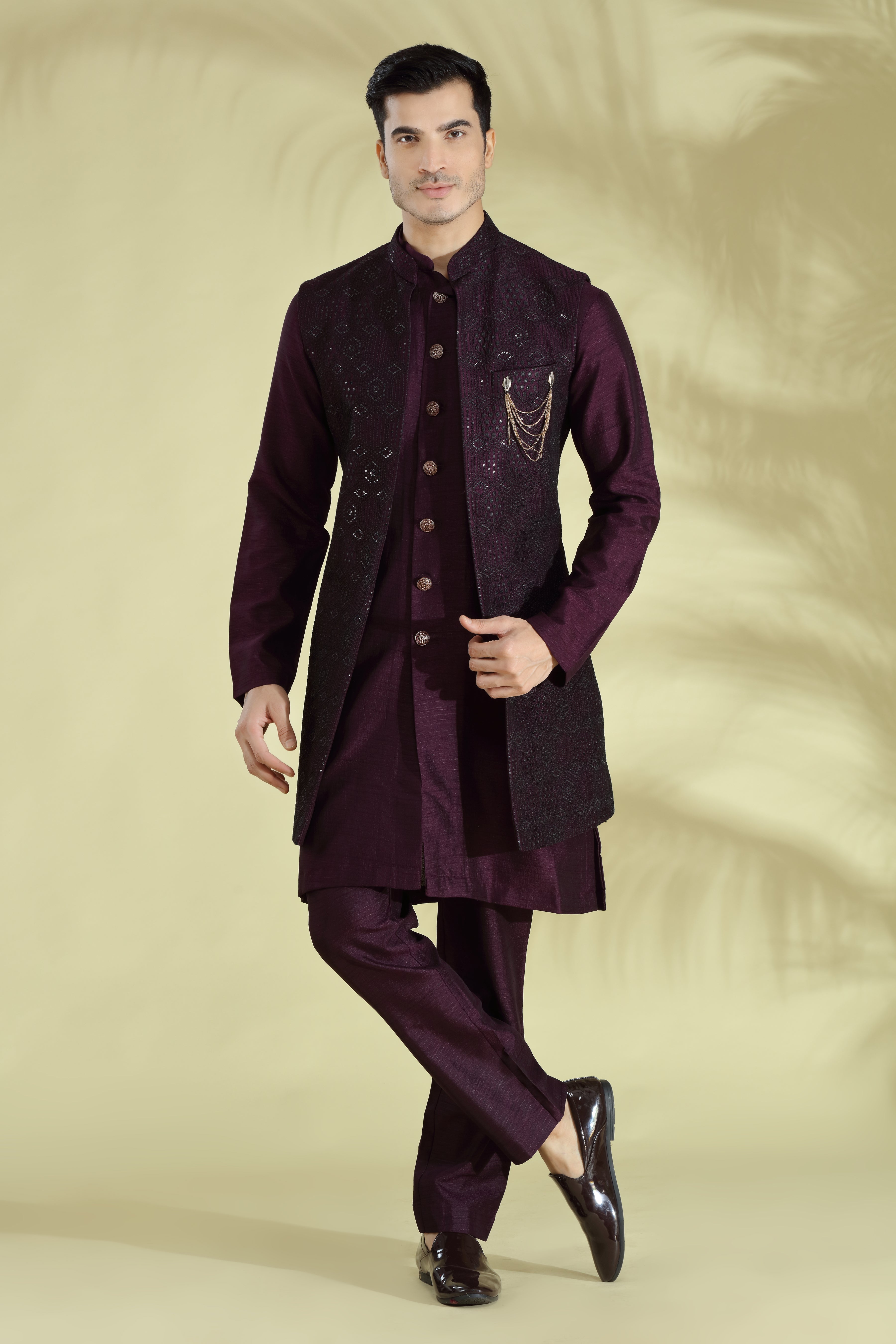 Indo western dress with long outlet jacket