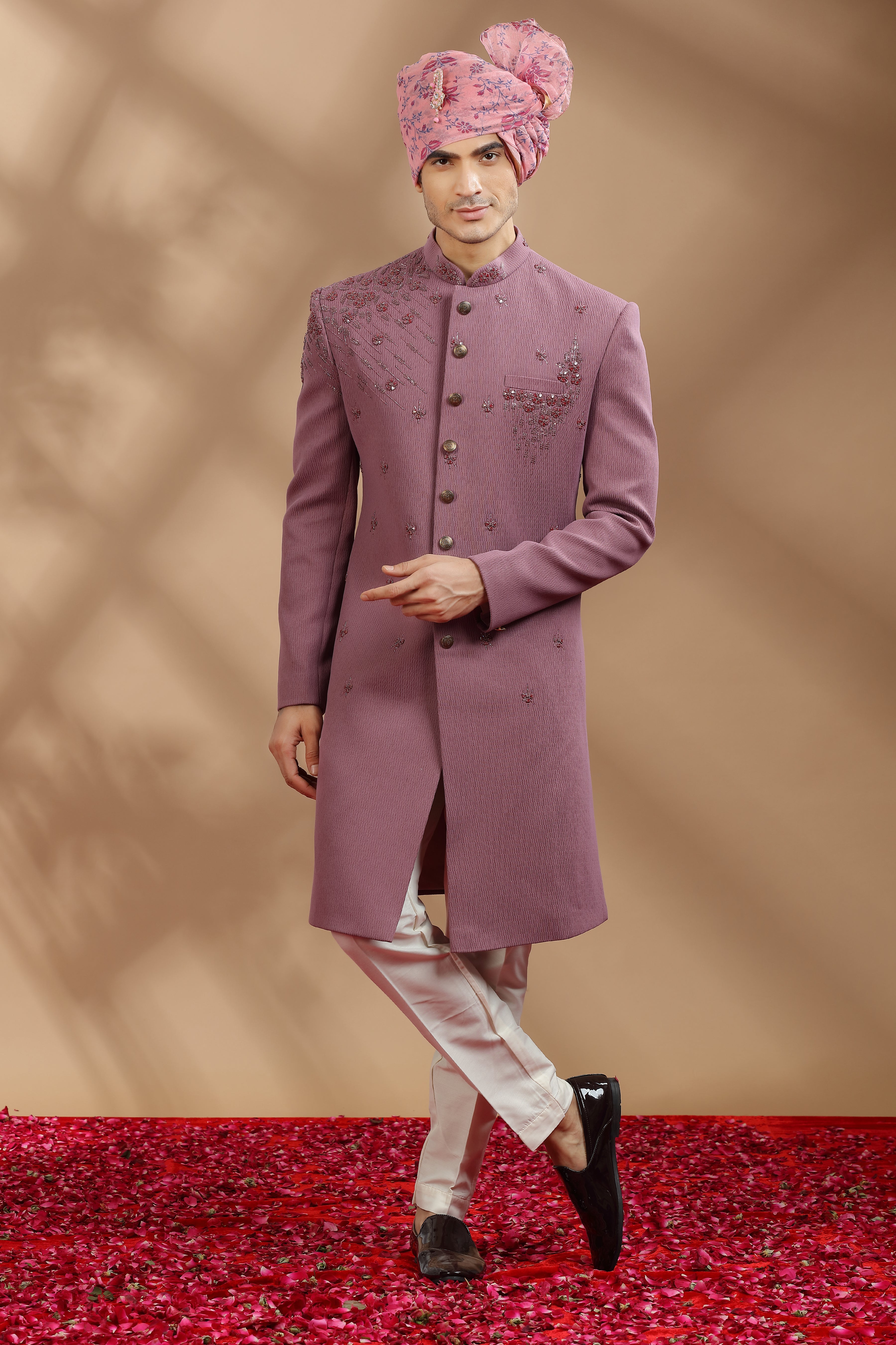 Wine Indowestern Hand embroidered Jacket with Statement embroidery (M) 38 Wine