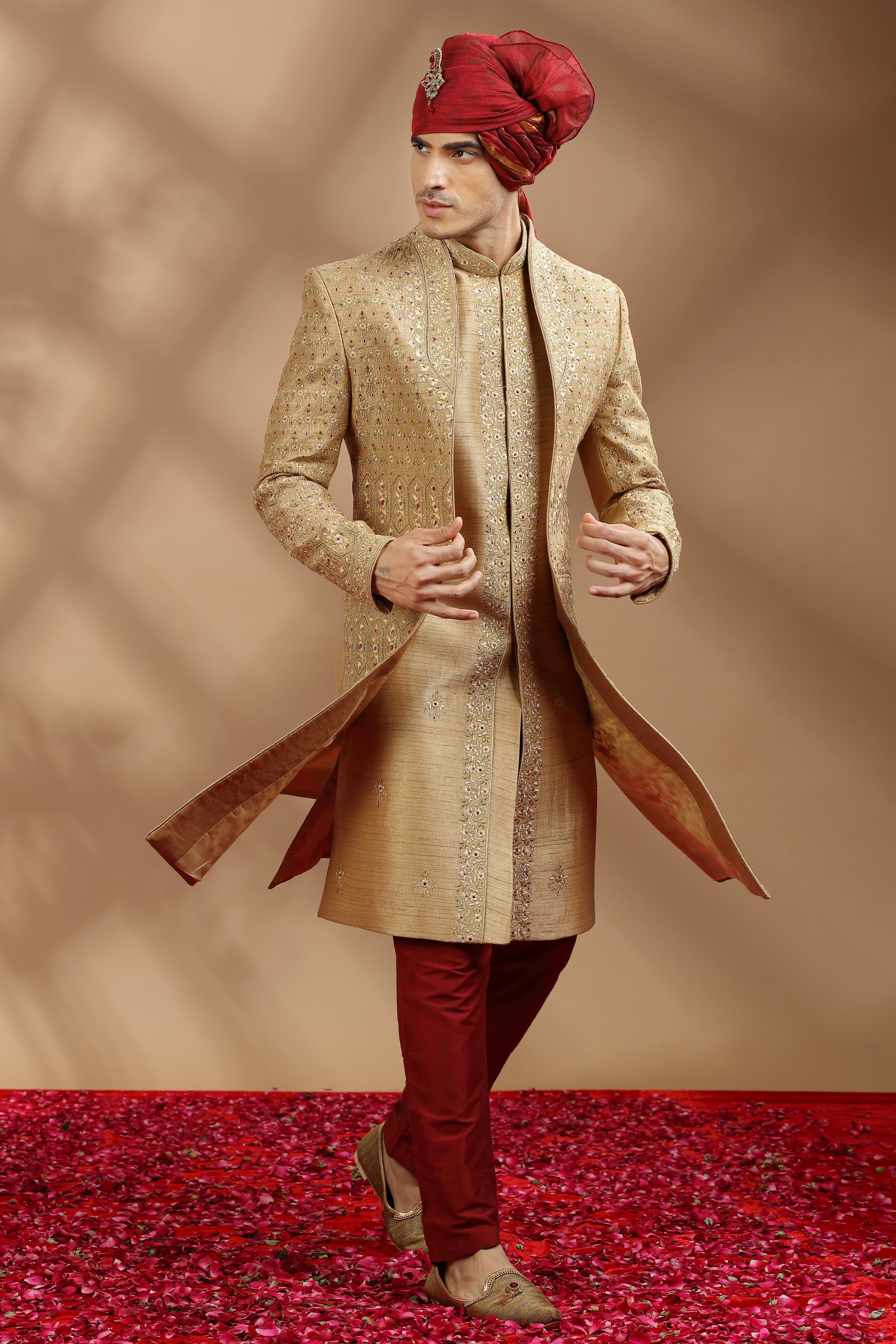 Sherwani red and outlet gold