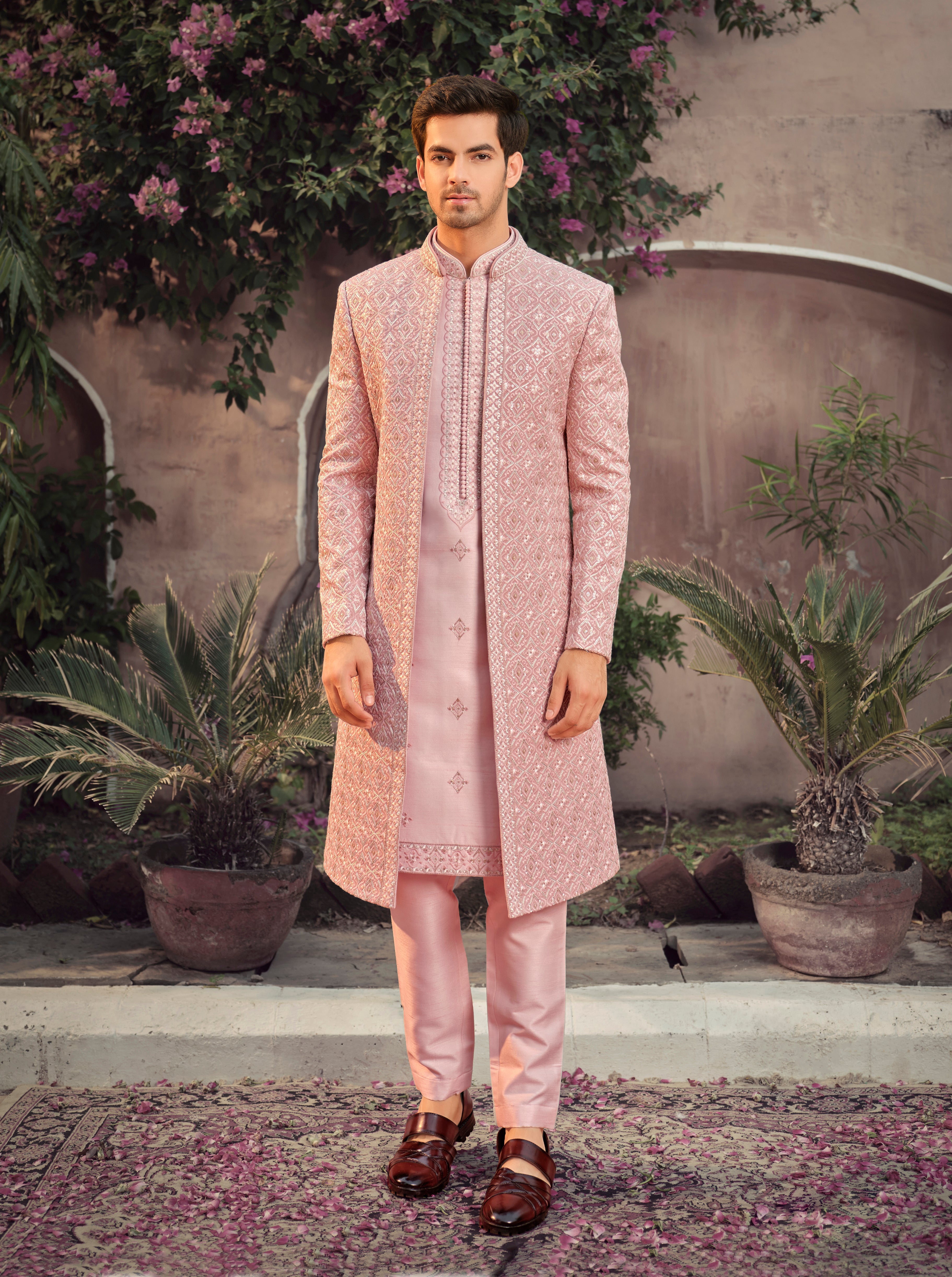 Buy Brown Jacket Satin Kurta Satin Embellished Nehru And Set For Men by  Paarsh Online at Aza Fashions.
