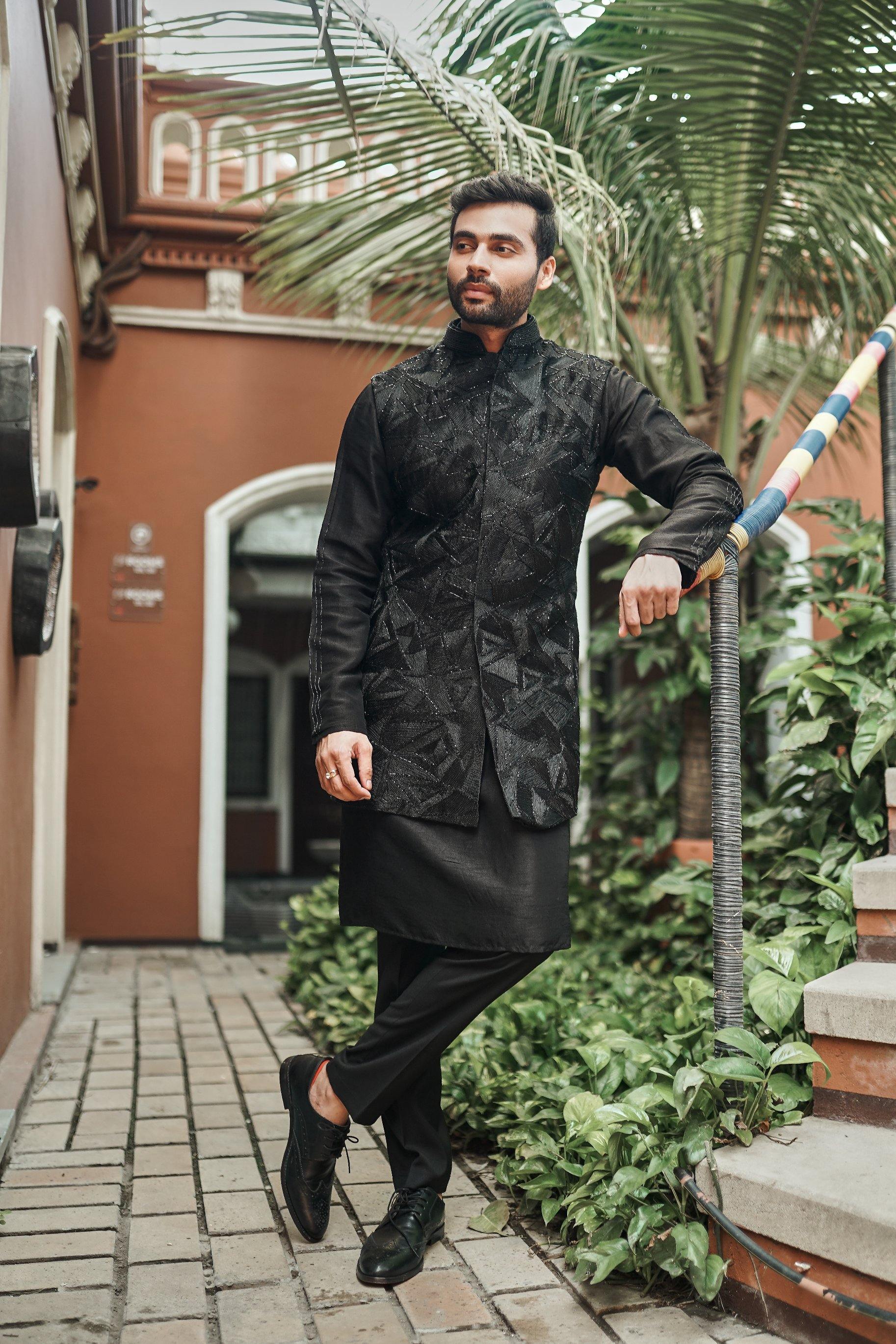 Buy Black Indo Western Set With Trousers Online Buy Black Indo Western Set With Trousers Online