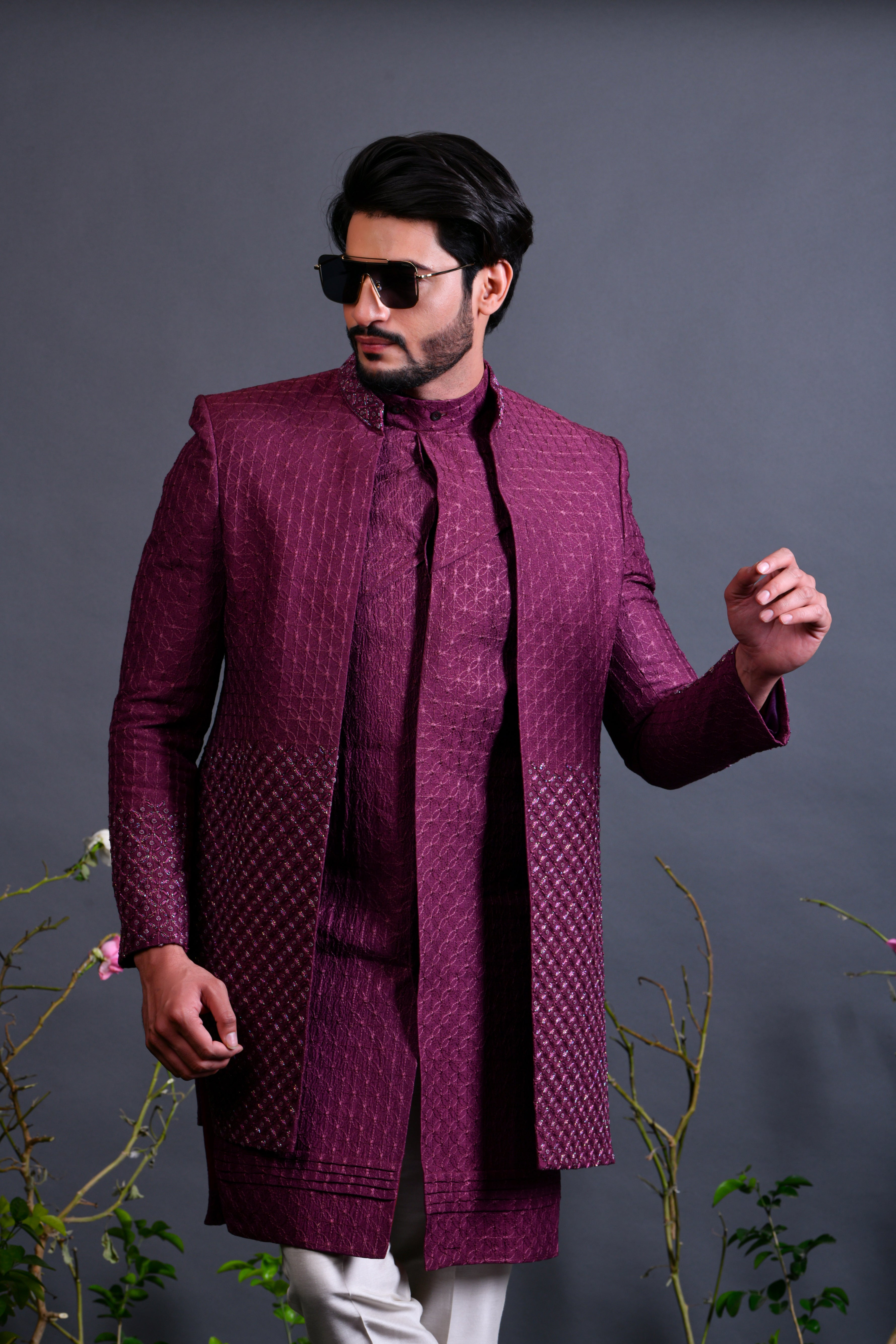 purple indo western dress men's Shop Stylish Purple Indo Western Dress for Men Online In USA