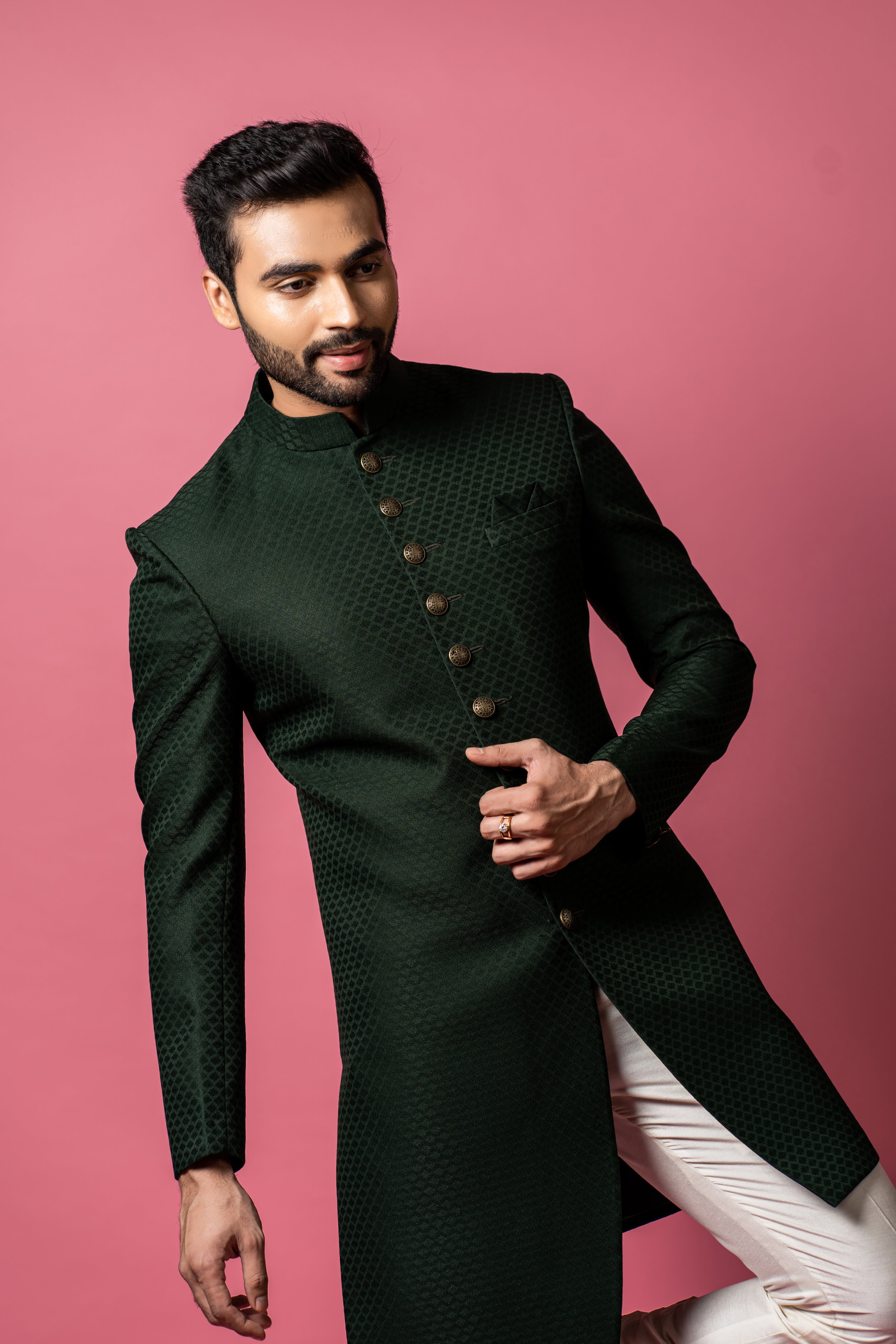Green indo western in Italian print Green indo western in Italian print