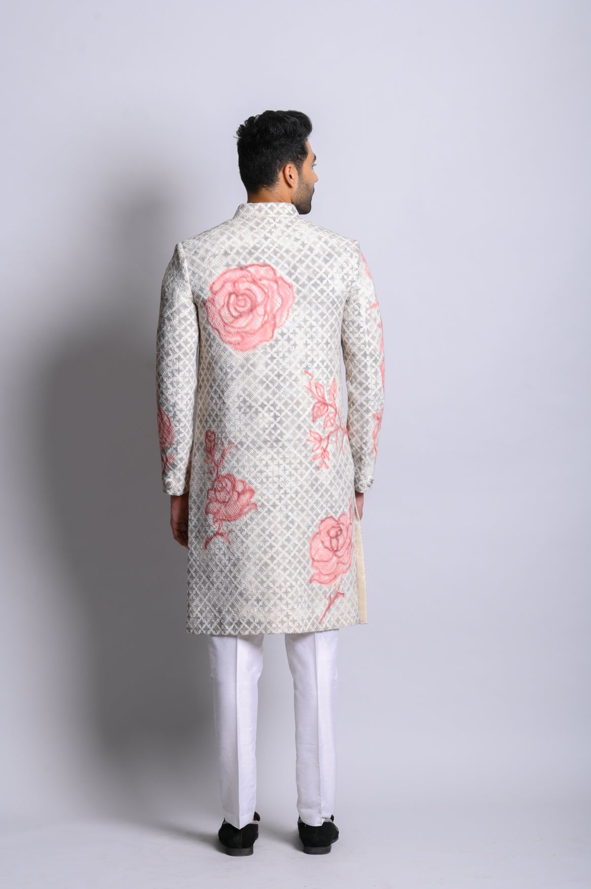 Grey Lucknowi Indwestern set with lucknowi embroidery | Shreeman