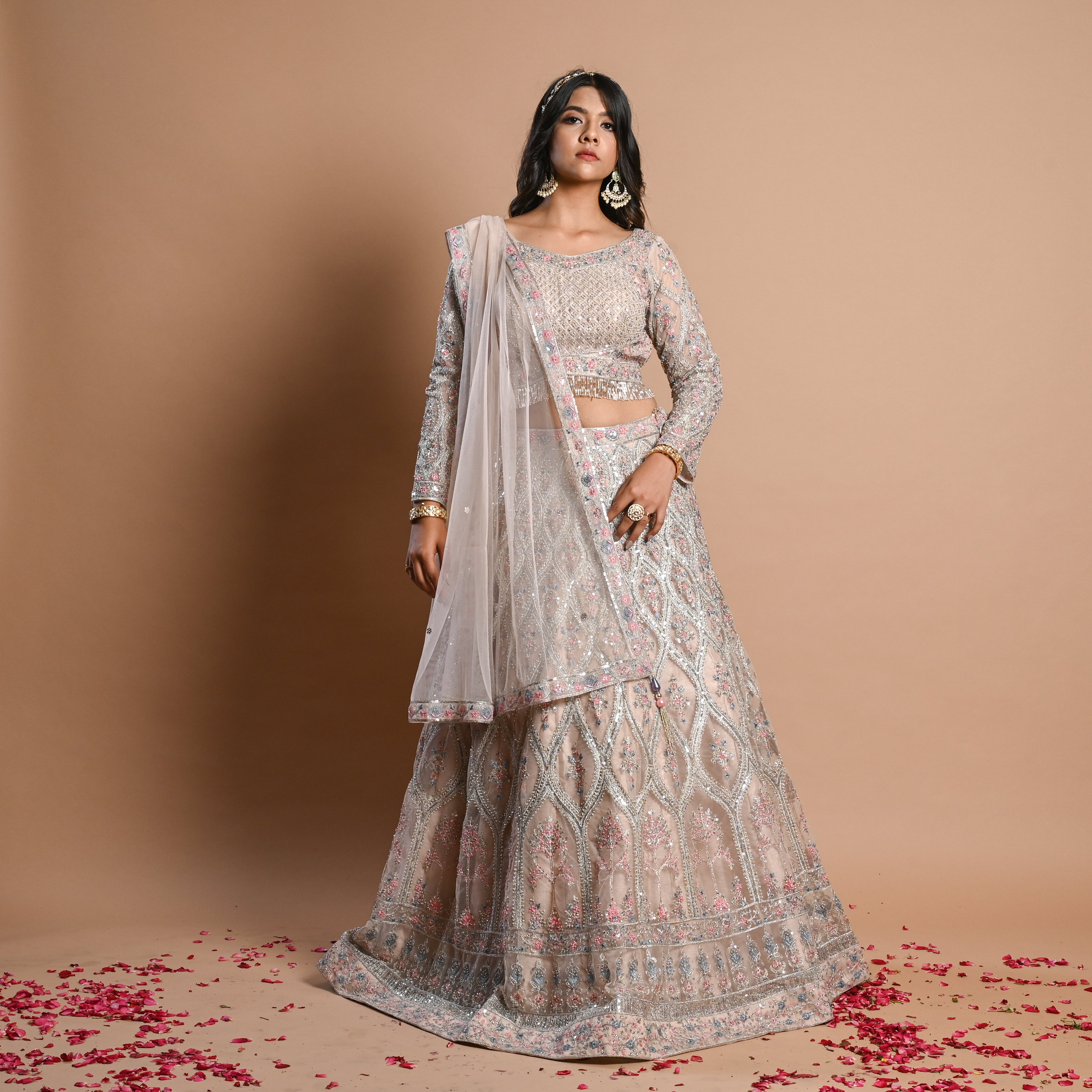 Zeel Clothing Women's Faux Silk Semi stitched Lehenga Choli  (7705-Wedding-Bridal-lehenga-Latest_Off-White_Free Size) : Amazon.in:  Fashion