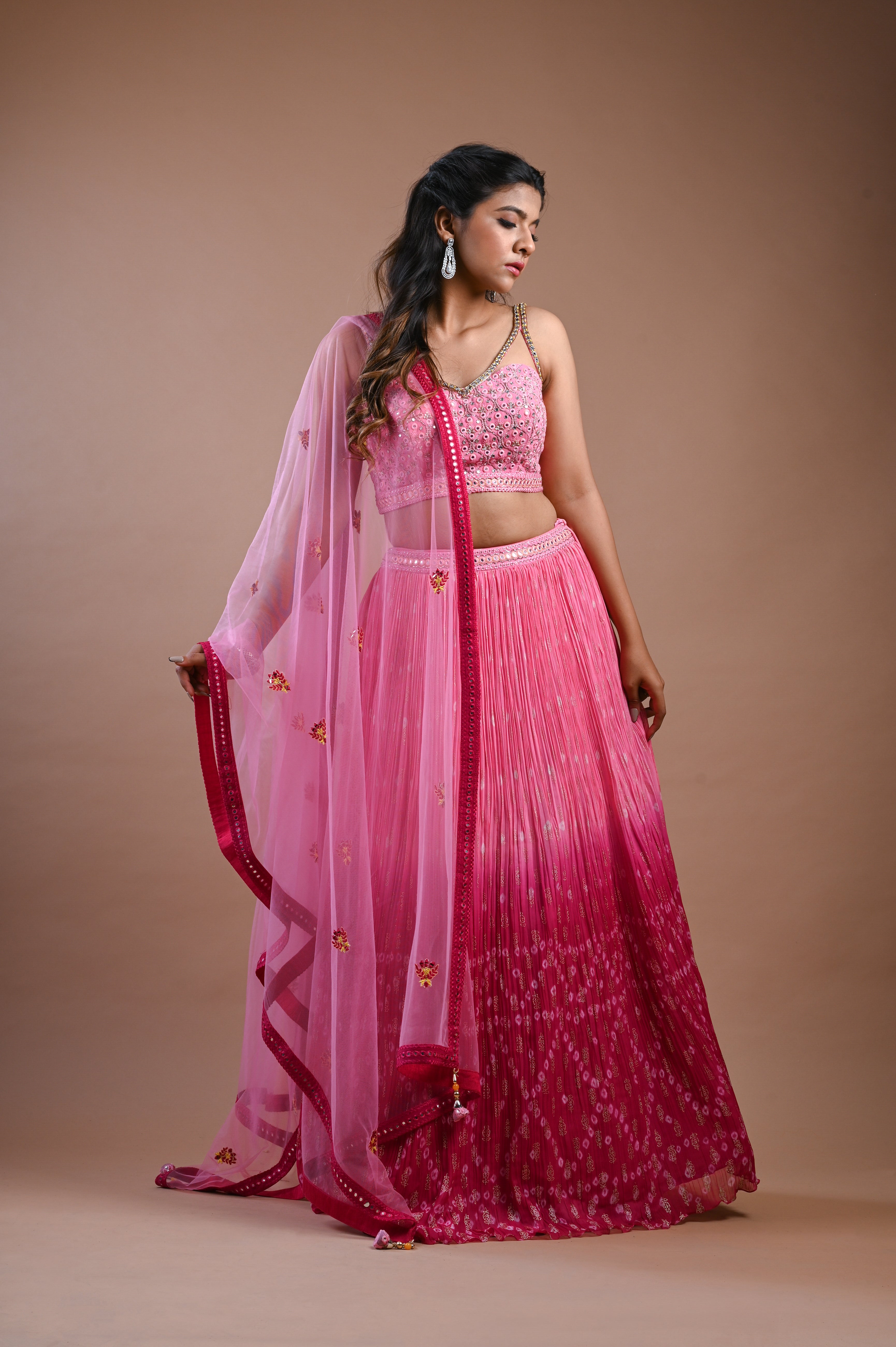 Enchanting Embroidered Velvet Hot Pink Lehenga Choli -