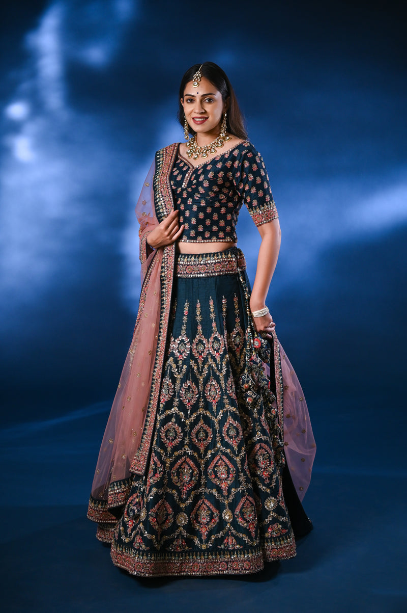 Drape lehenga jardoshi motiwork