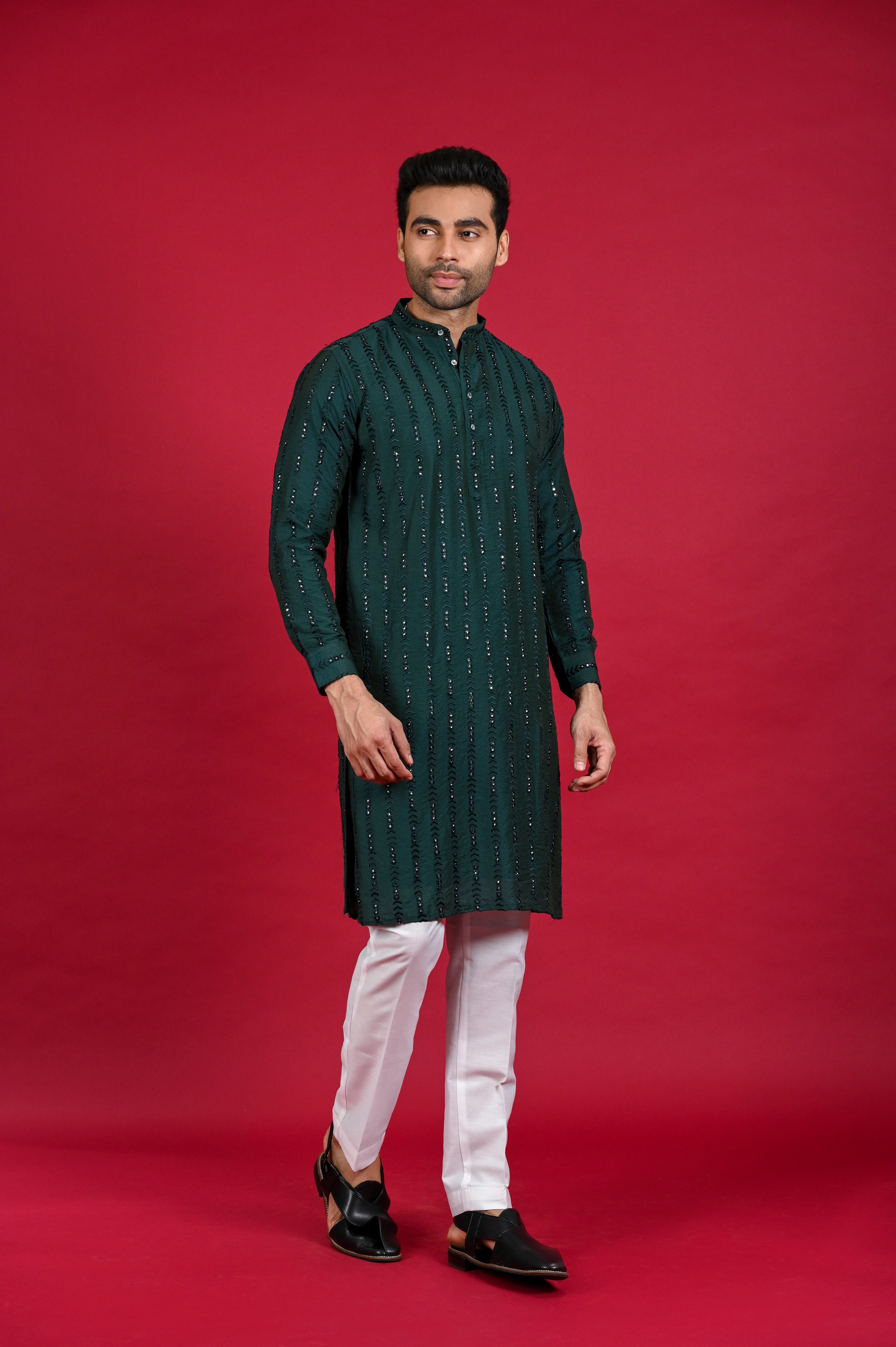 Green Kurta Pajama with Mirror Work