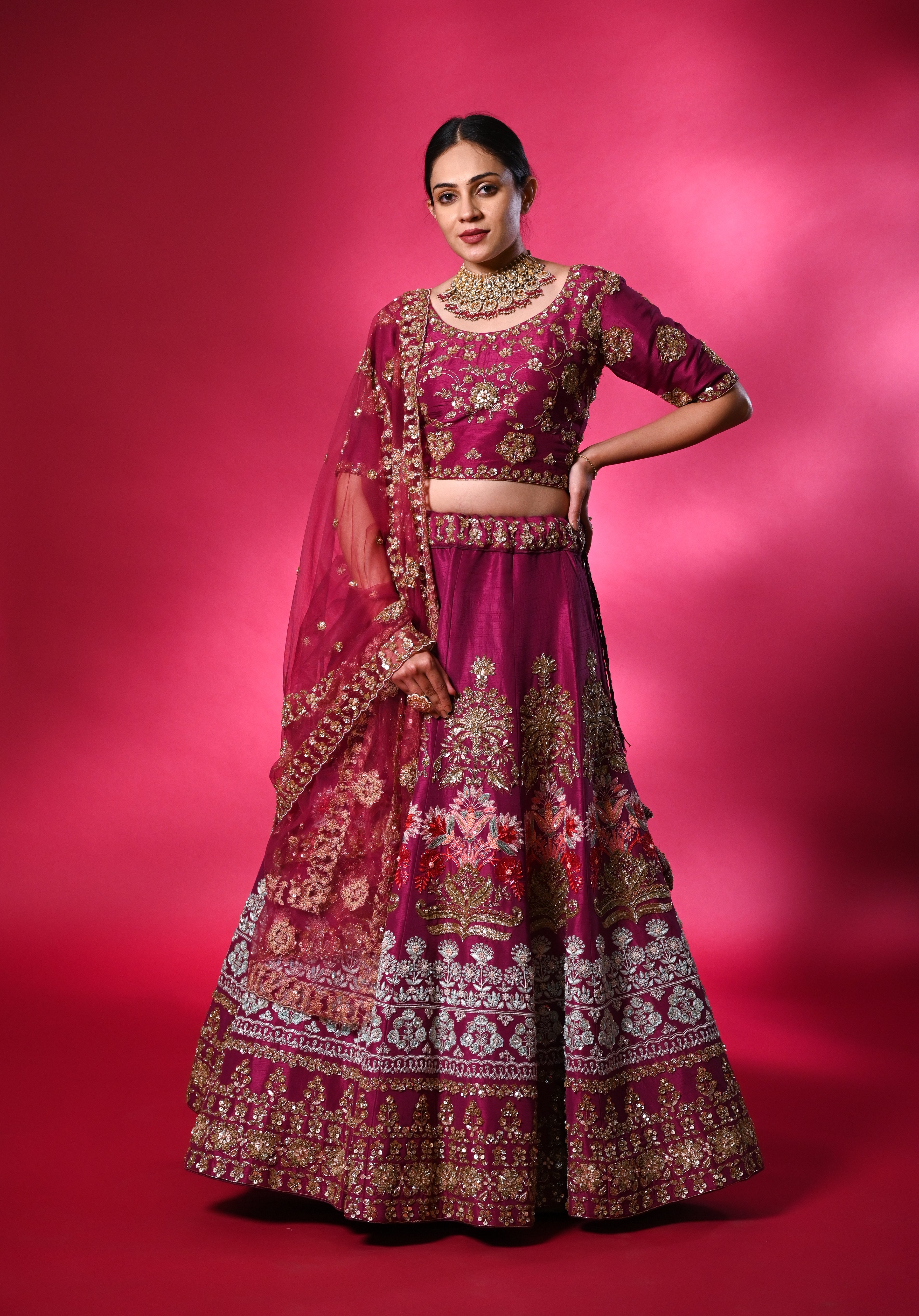 Banarasi Silk Magenta Pink Lehenga LLCV113400