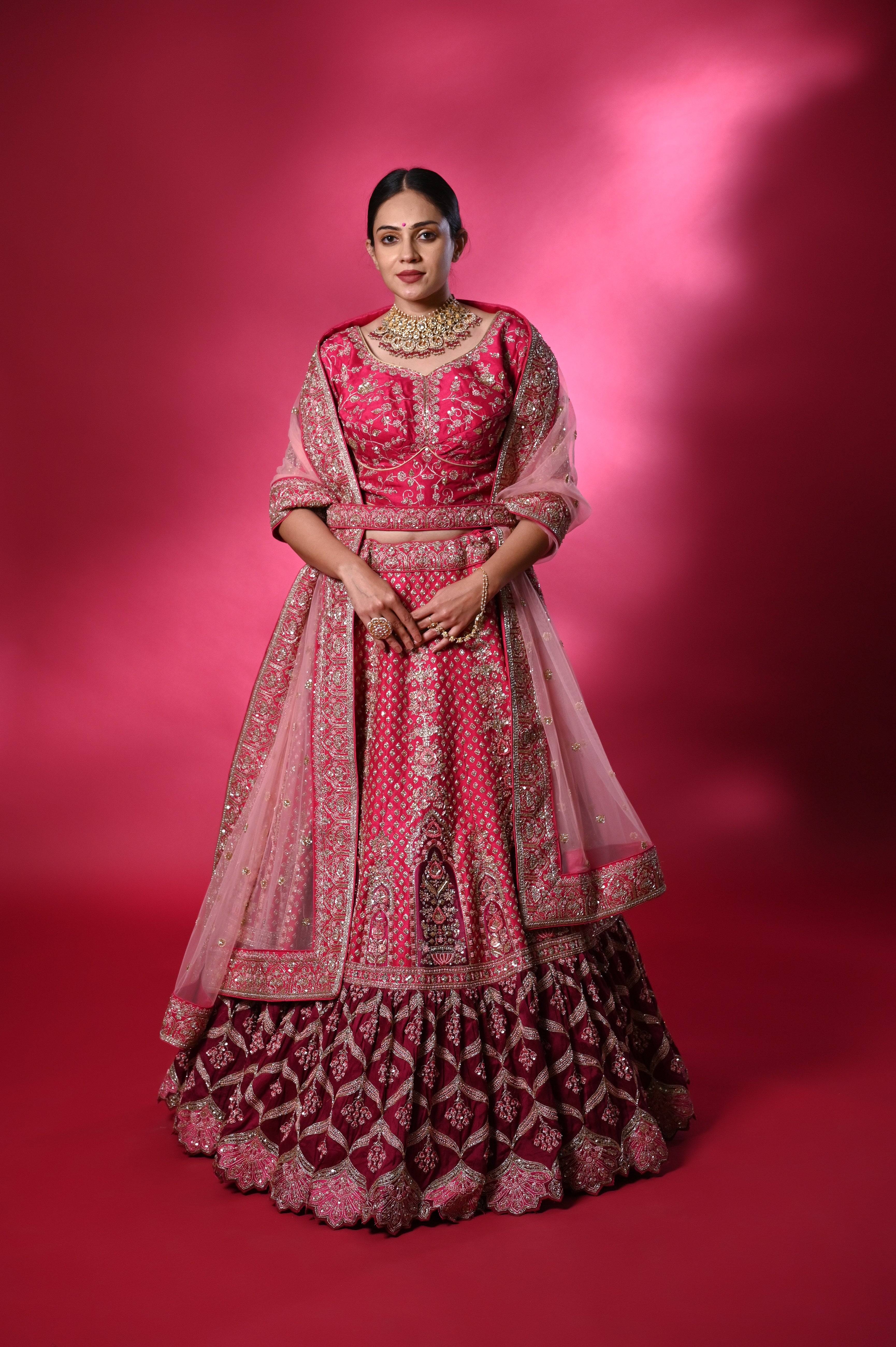 Buy Rani Raw Silk Wedding Bridal Lehenga Set for Beautiful Bride