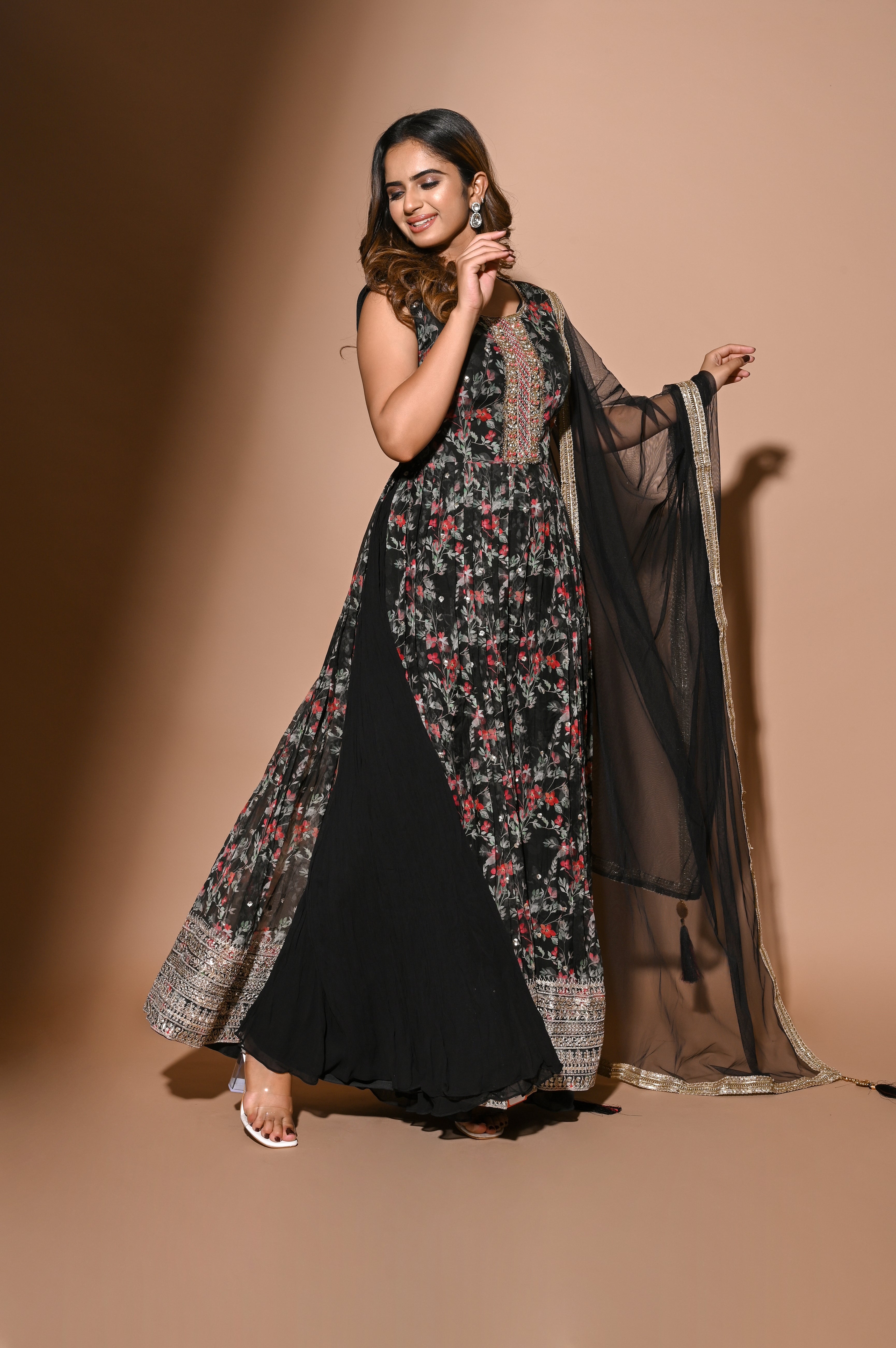 Organza Red and Black Anarkali Suit Set | Black anarkali, Black anarkali  suits, Anarkali suit