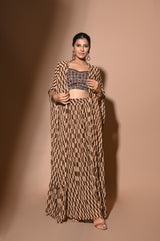 Brown Chiffon Zig Zag Work Pallazo Set | Shreeman