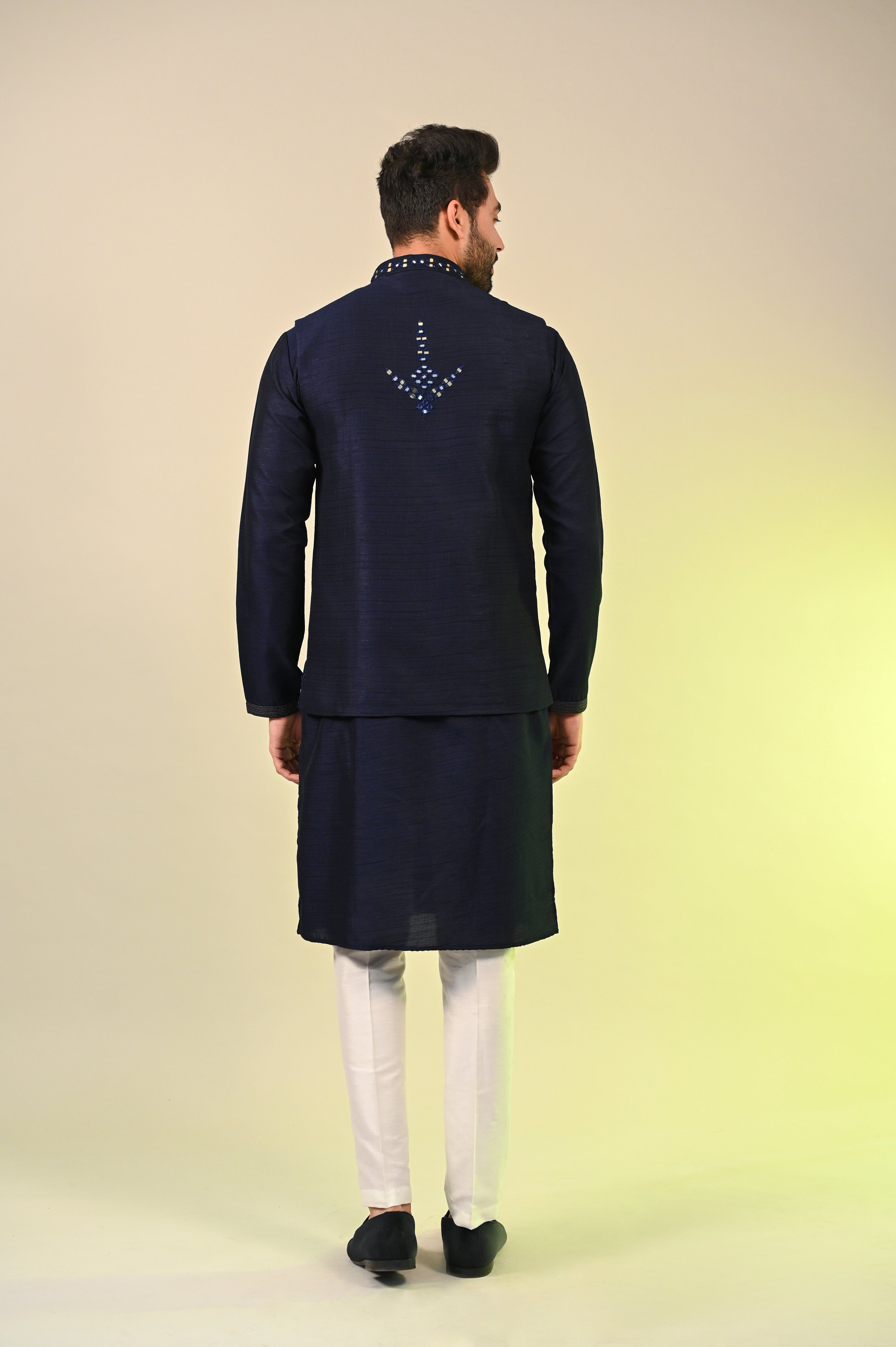 White Kurta Pajama Set With Nehru Jacket For Men 791MW21