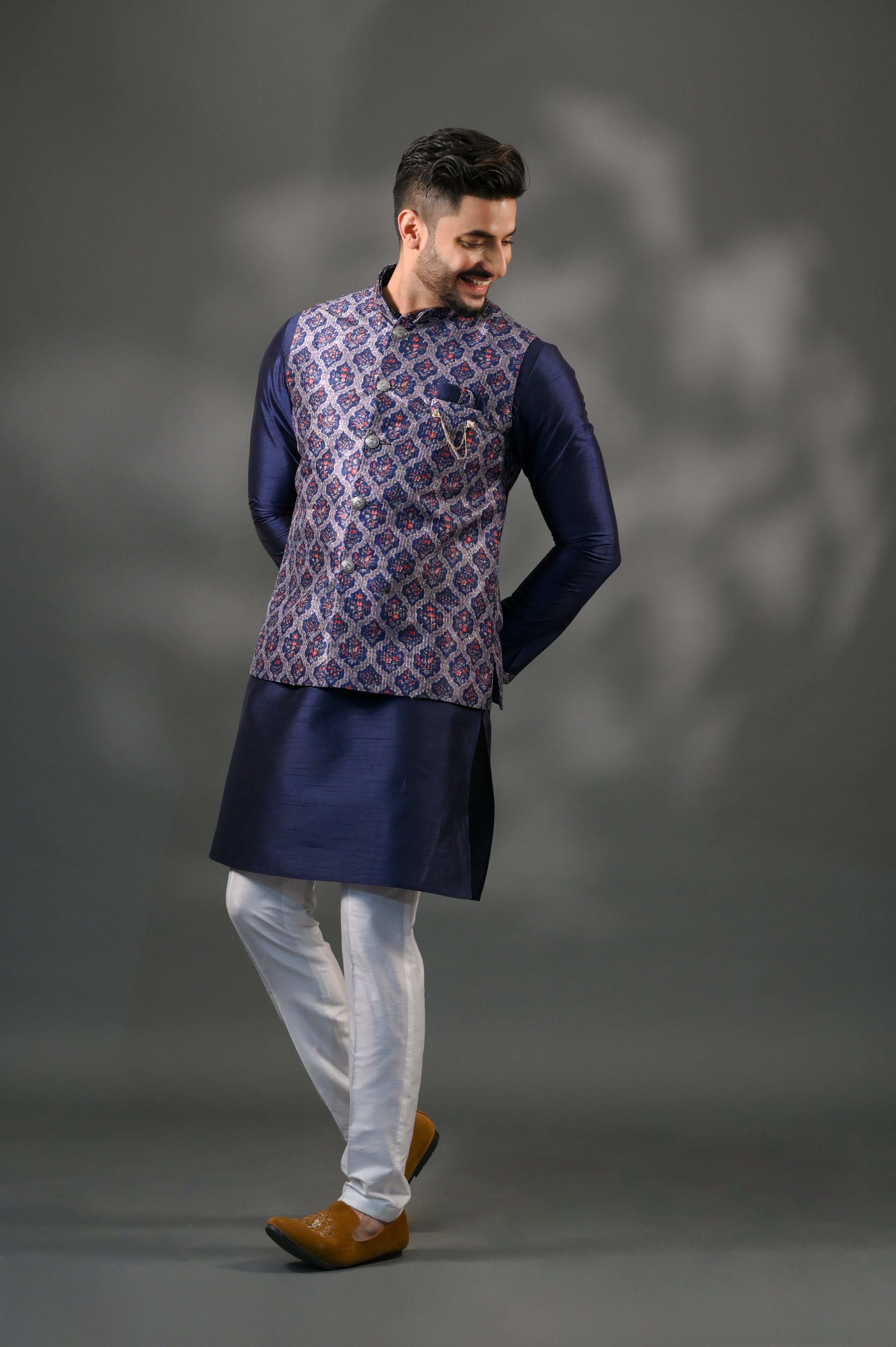 Blue Silk Jacket Set With Sequence Work | Shreeman