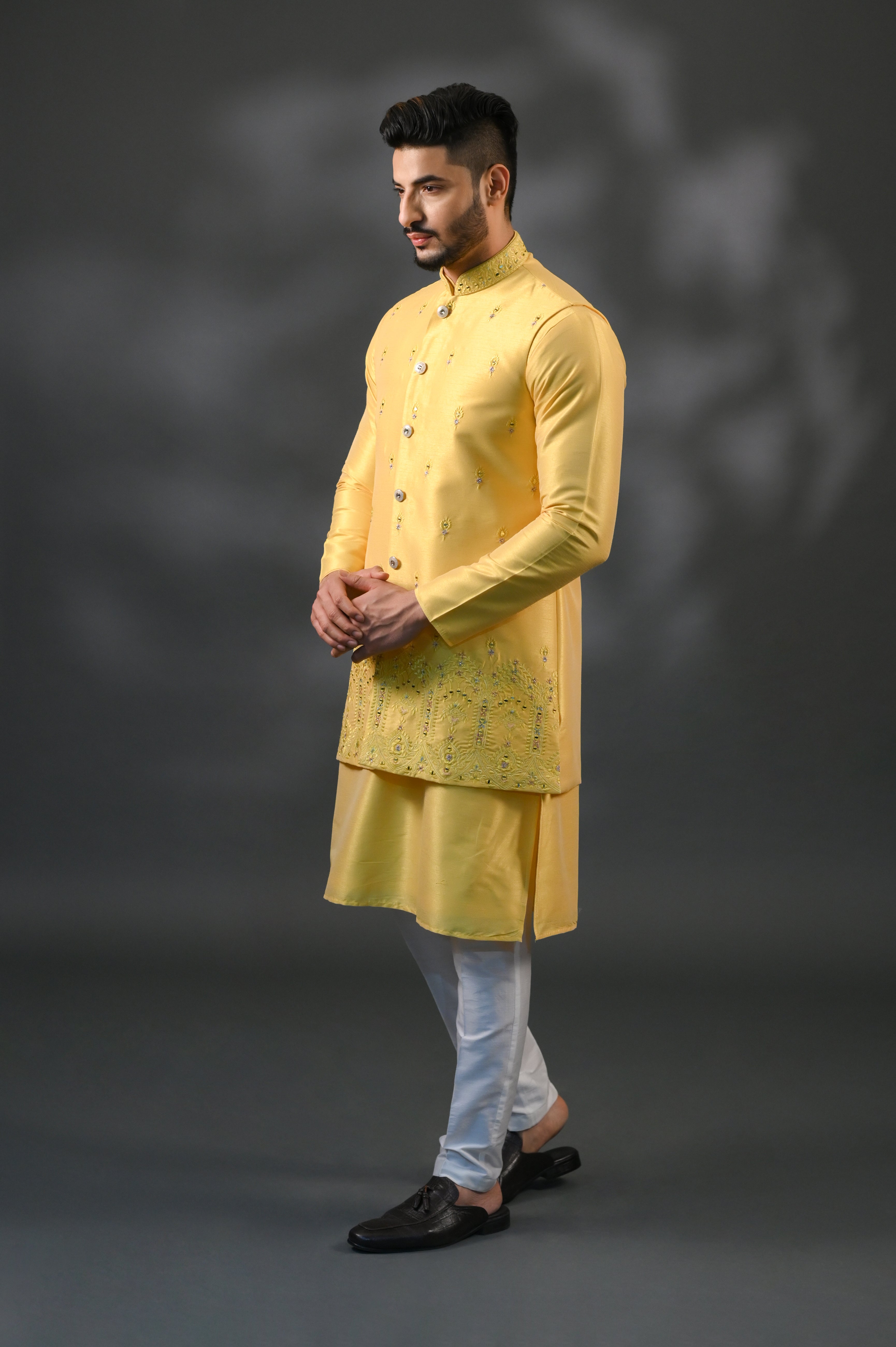 Yellow bandi jacket,yellow kurta,aligarhi - Kunal Anil Tanna