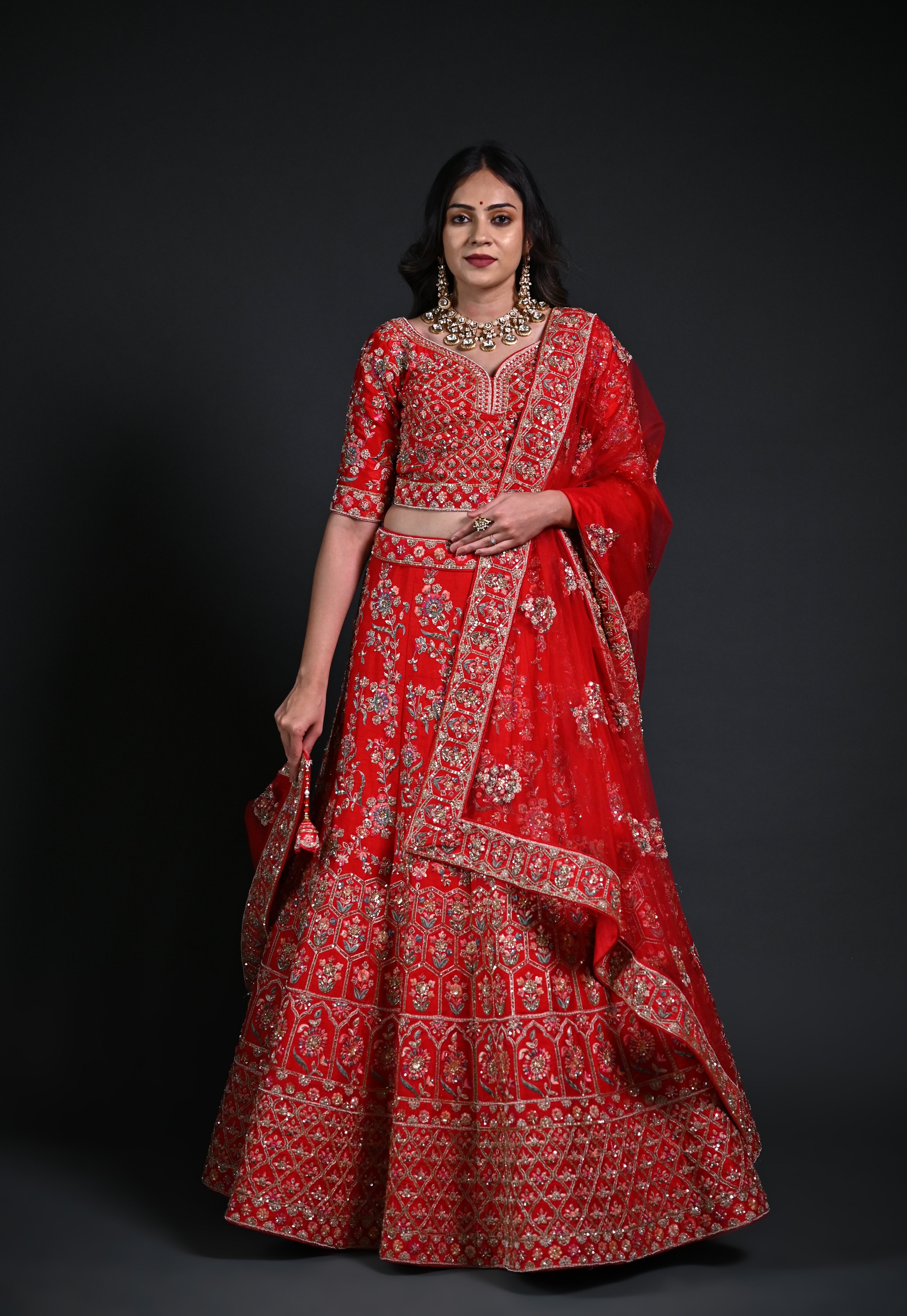 Raw Silk Bridal Lehenga Choli with Panel Work, Jardoshi, and Sequence