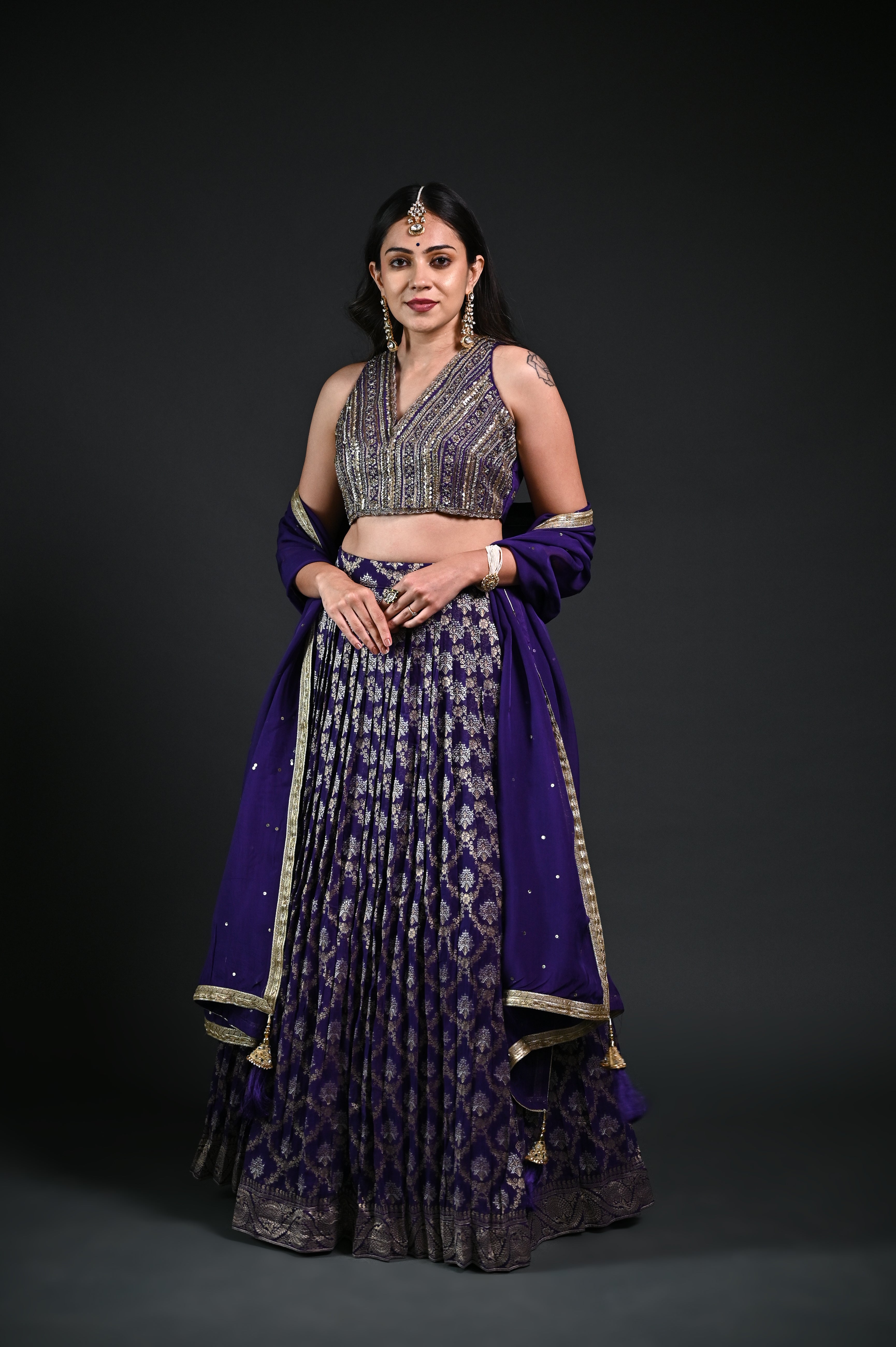 Buy Lavender Khaddi Georgette Silk Lehenga Choli with Banarasi