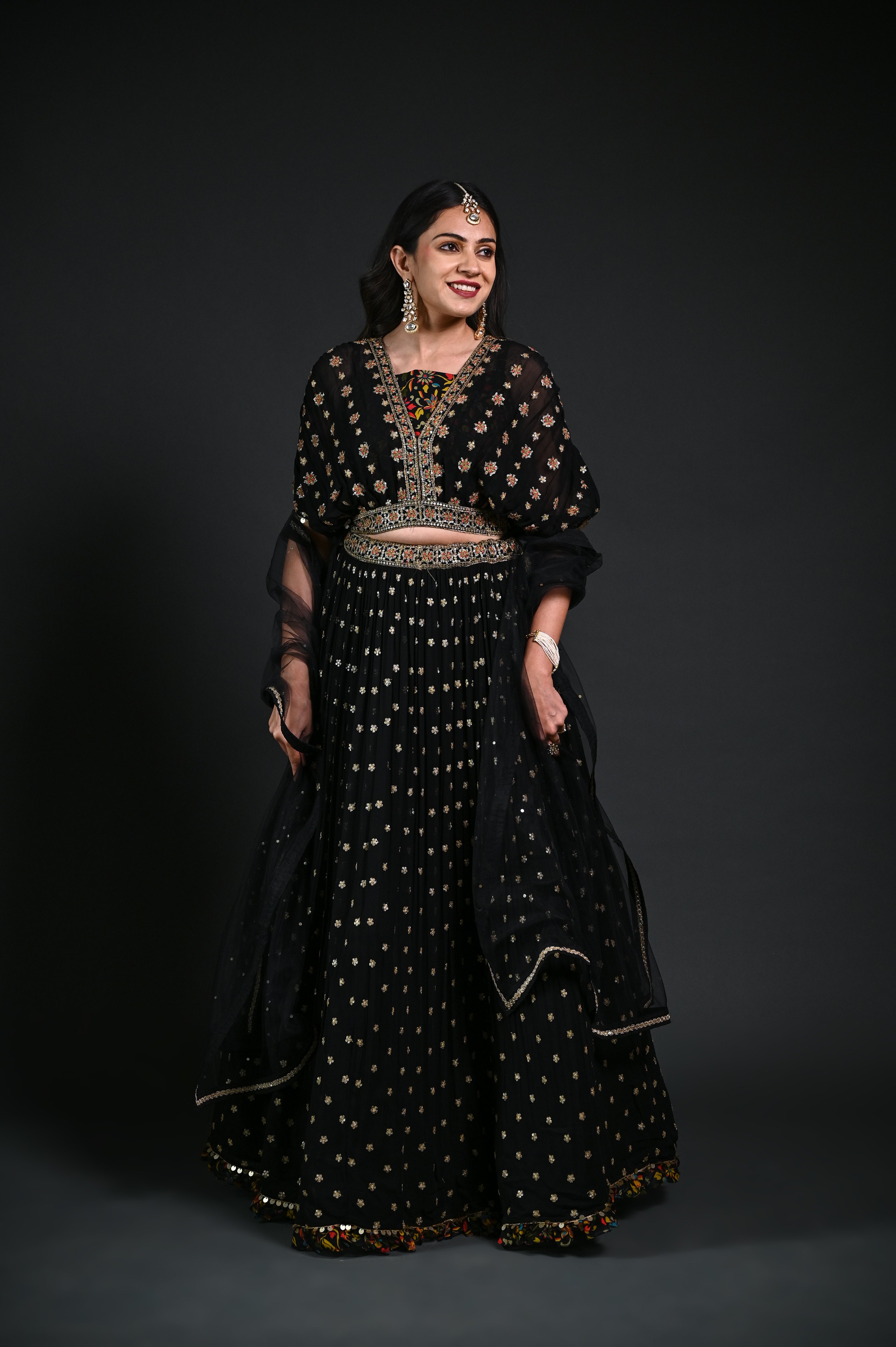 Buy Black Pure Georgette Designer Lehenga Choli with Net Dupatta
