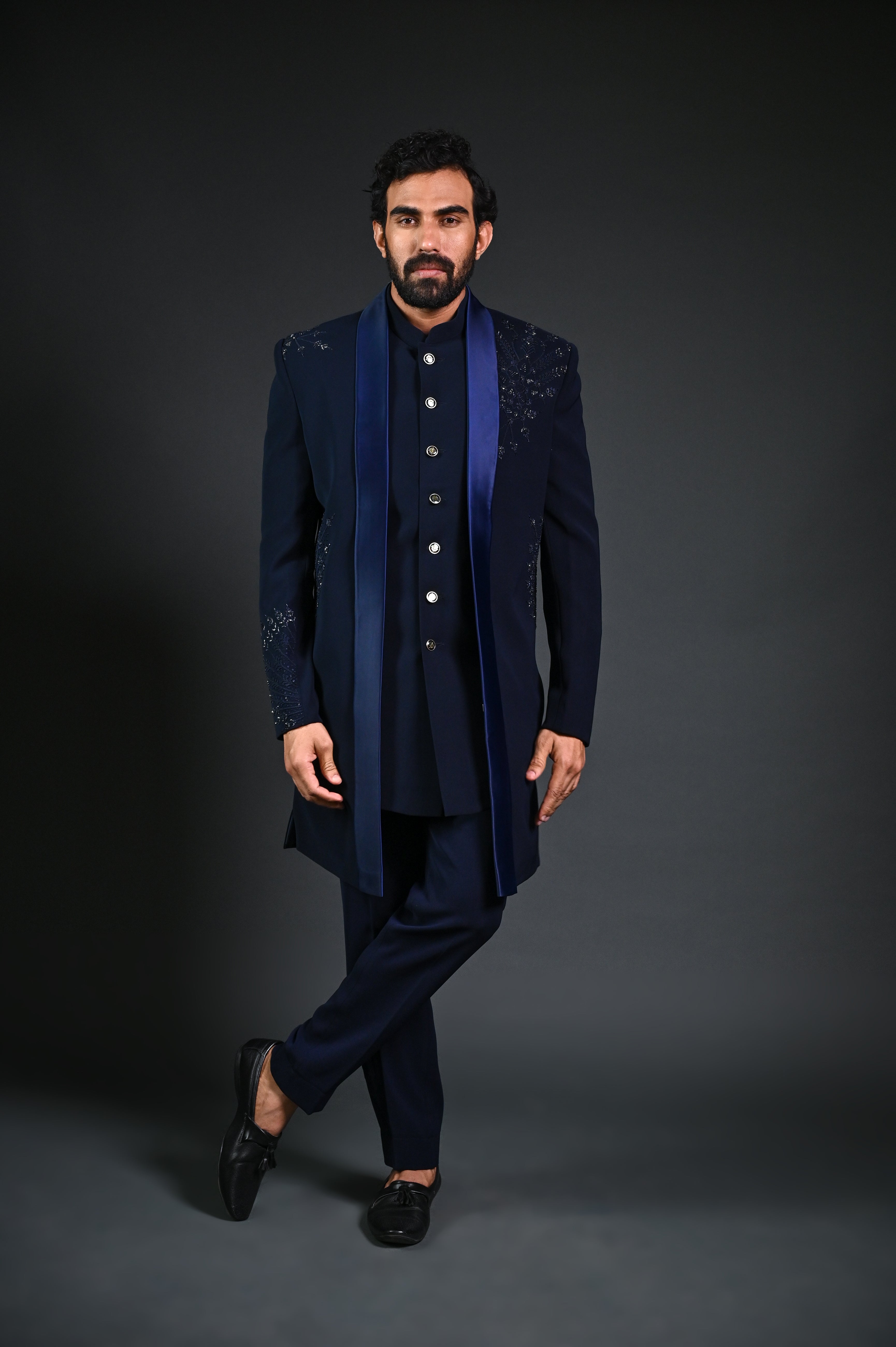 Buy Kasbah Embellished Open-Front Long Jacket | Cream Color Men | AJIO LUXE