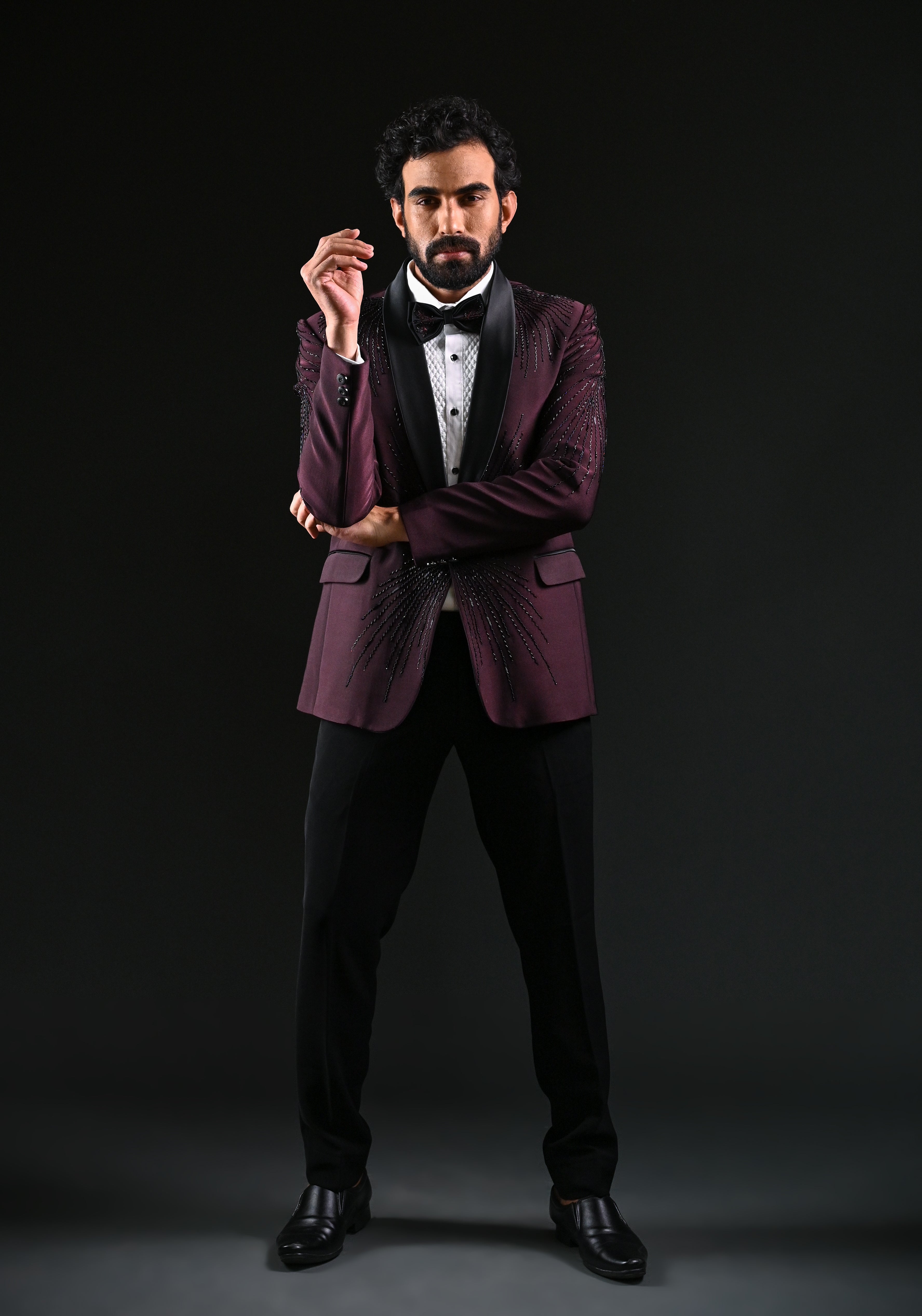 Buy Wine Cutdana Work Wedding Tuxedo Suits for Men Online