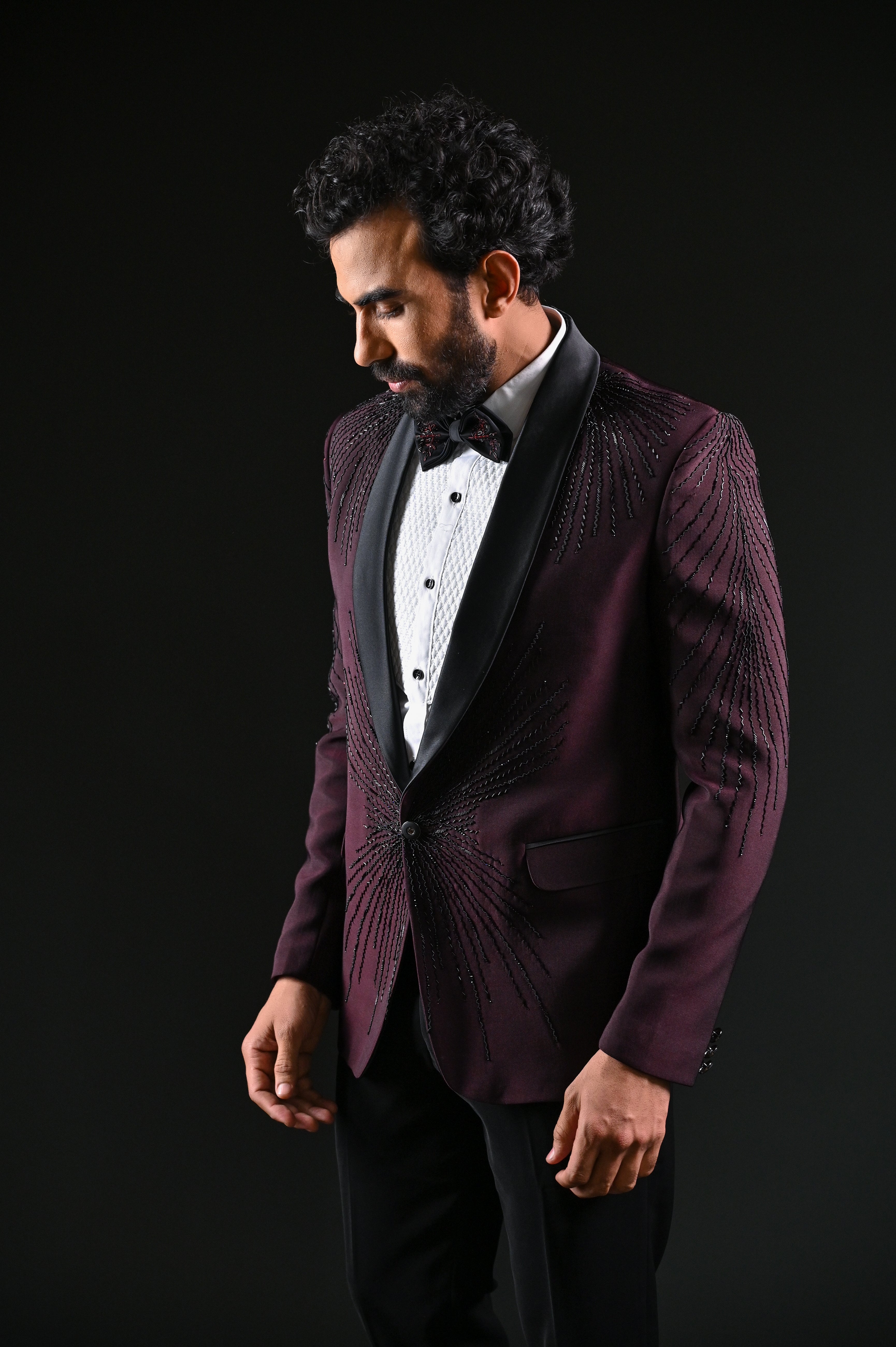 Buy Wine Cutdana Work Wedding Tuxedo Suits for Men Online